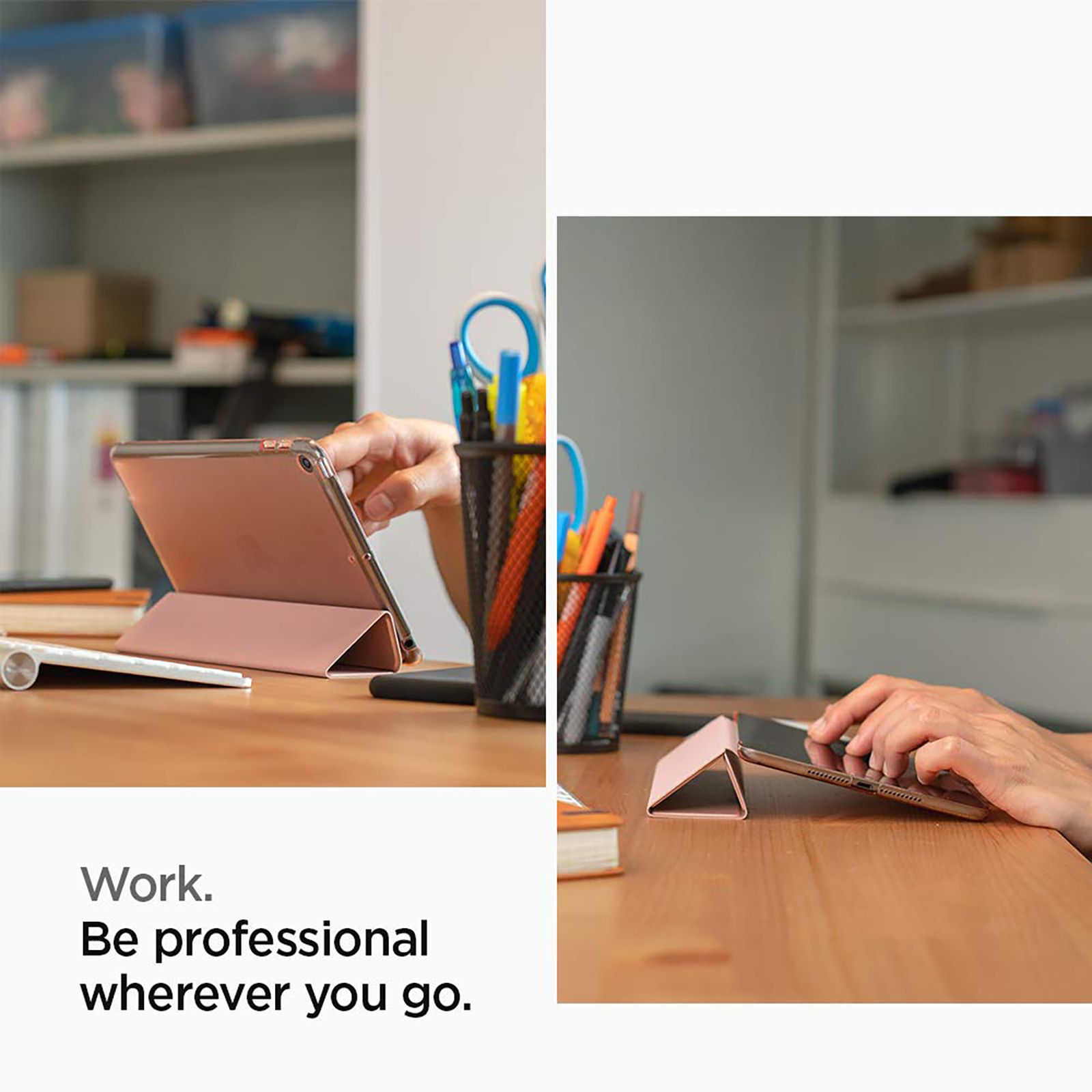 Spigen Smart Fold Polycarbonate, Faux Leather Flip Cover for Apple iPad Mini (5th Gen) (Wake & Sleep Feature, Rose Gold)_7