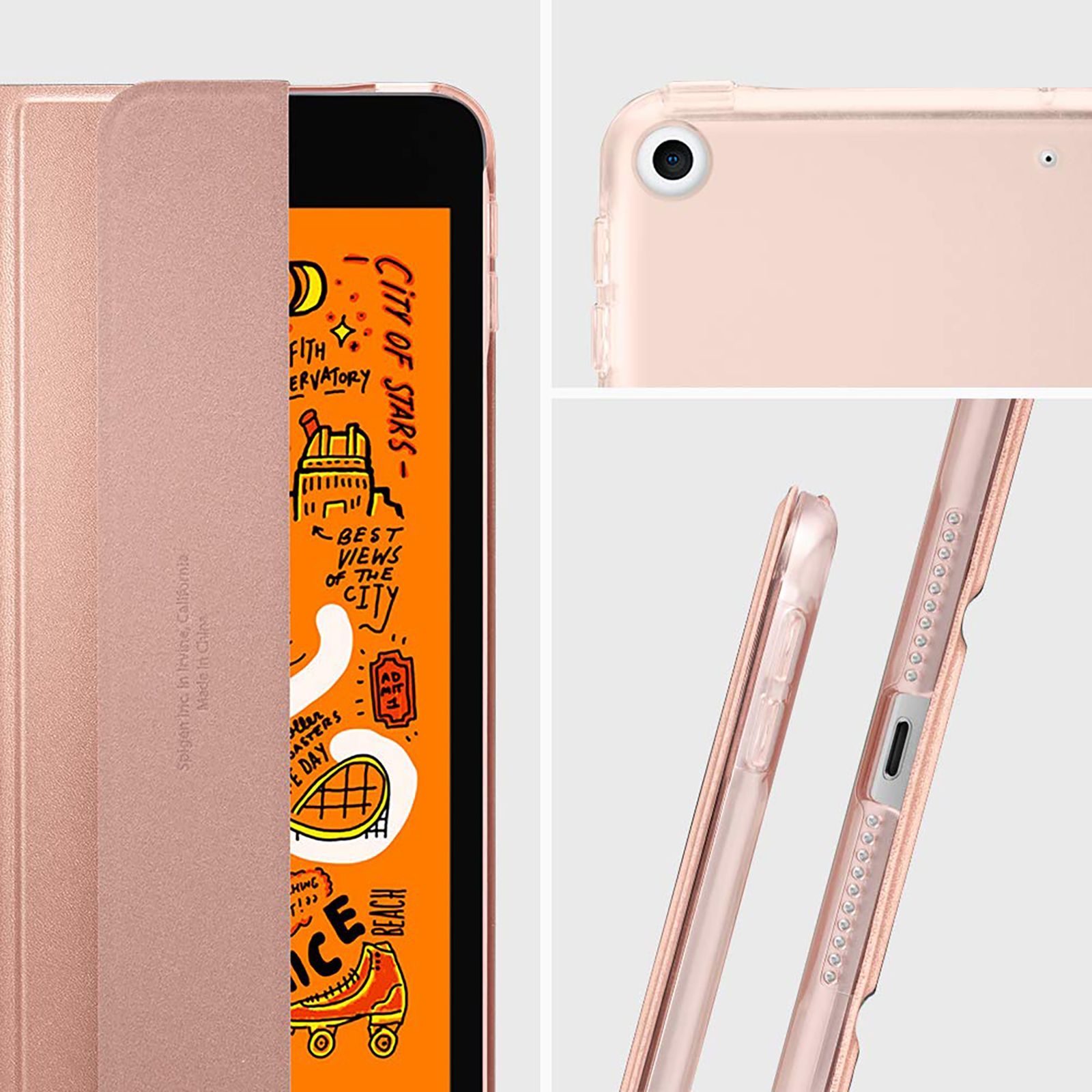 Spigen Smart Fold Polycarbonate, Faux Leather Flip Cover for Apple iPad Mini (5th Gen) (Wake & Sleep Feature, Rose Gold)_8