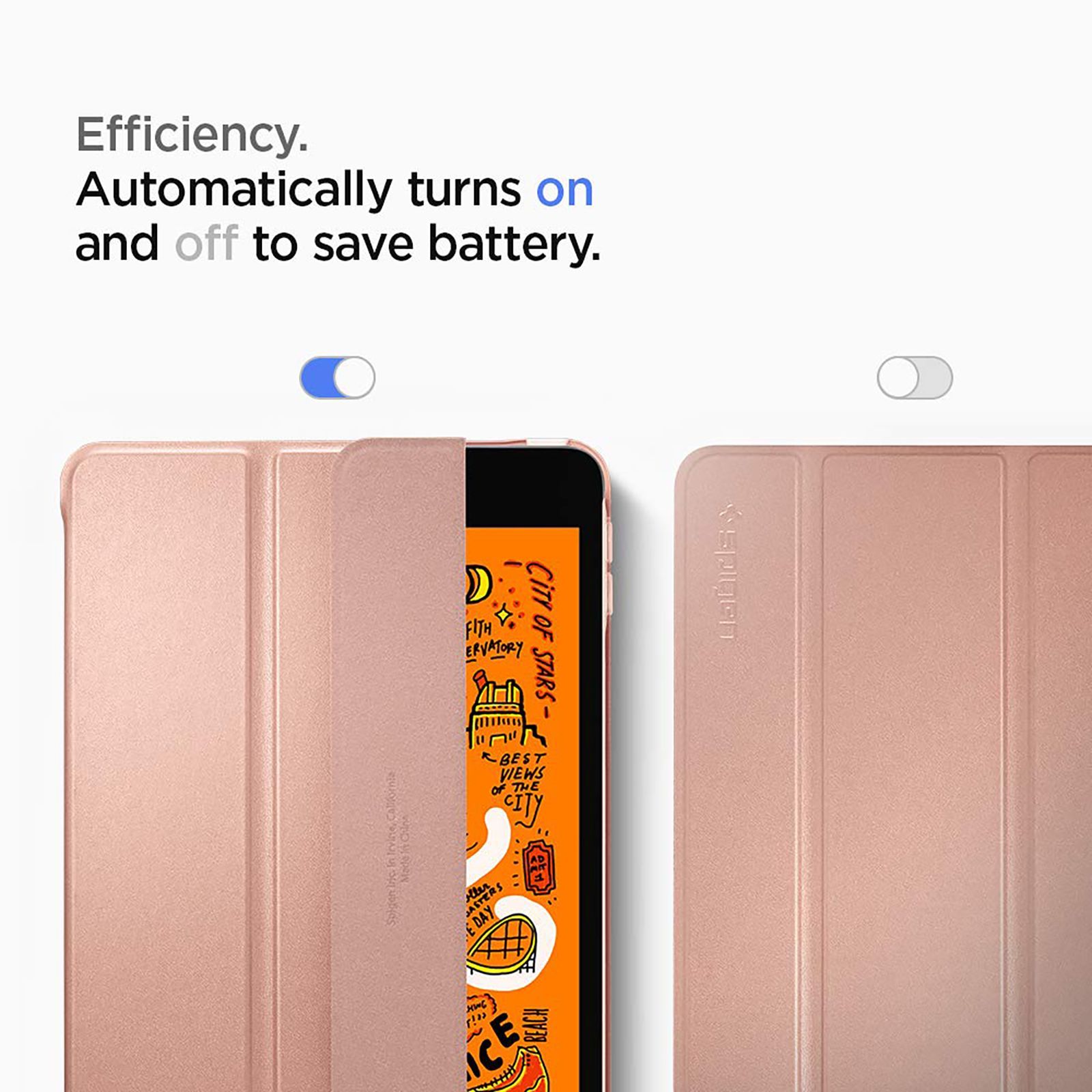 Spigen Smart Fold Polycarbonate, Faux Leather Flip Cover for Apple iPad Mini (5th Gen) (Wake & Sleep Feature, Rose Gold)_9