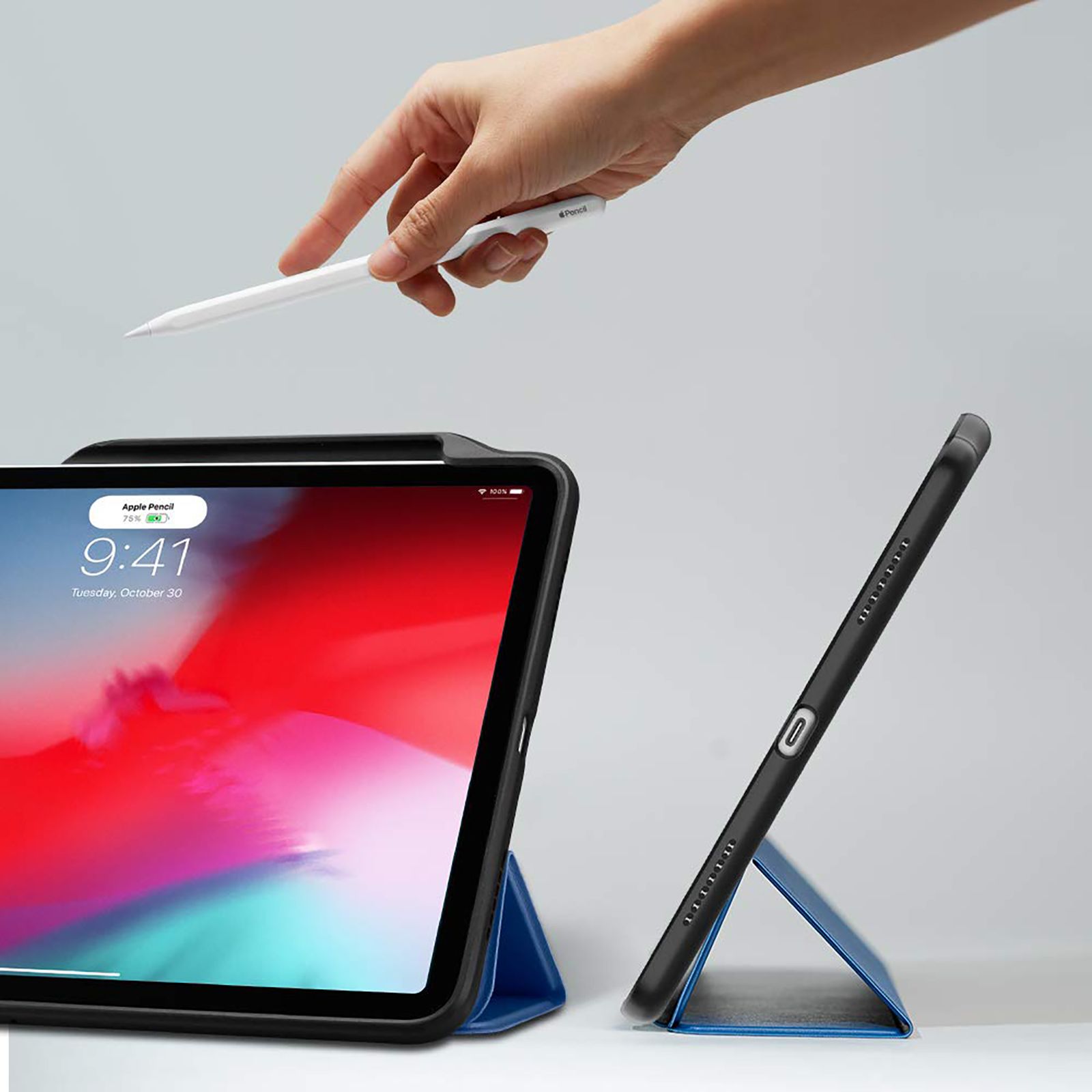 Spigen Smart Fold 2 Polycarbonate, TPU Flip Cover for Apple iPad Pro (Built-in Pen Slot, Blue)_14