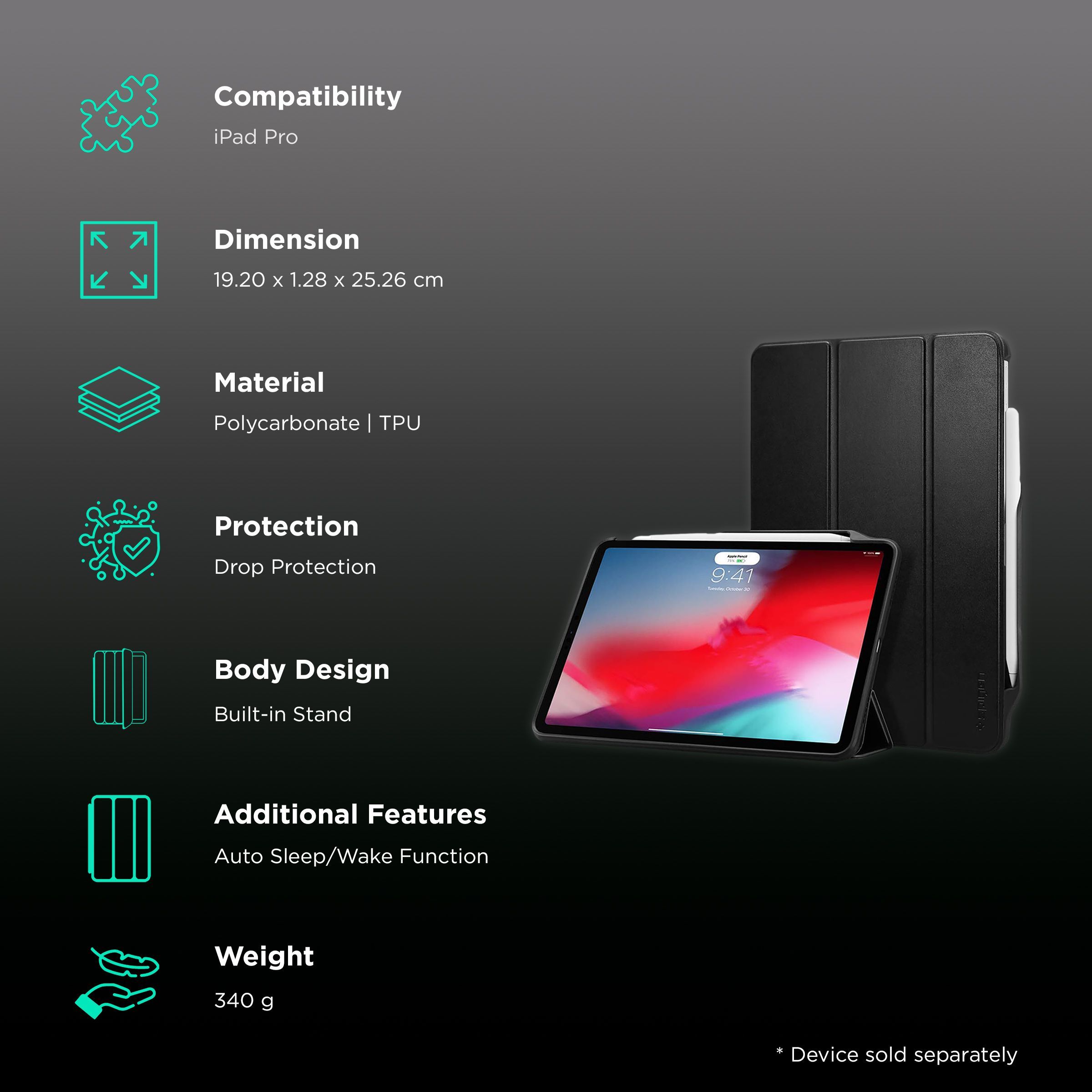 Spigen Smart Fold 2 Polycarbonate, TPU Flip Cover for Apple iPad Pro (Built-in Pen Slot, Black)_2