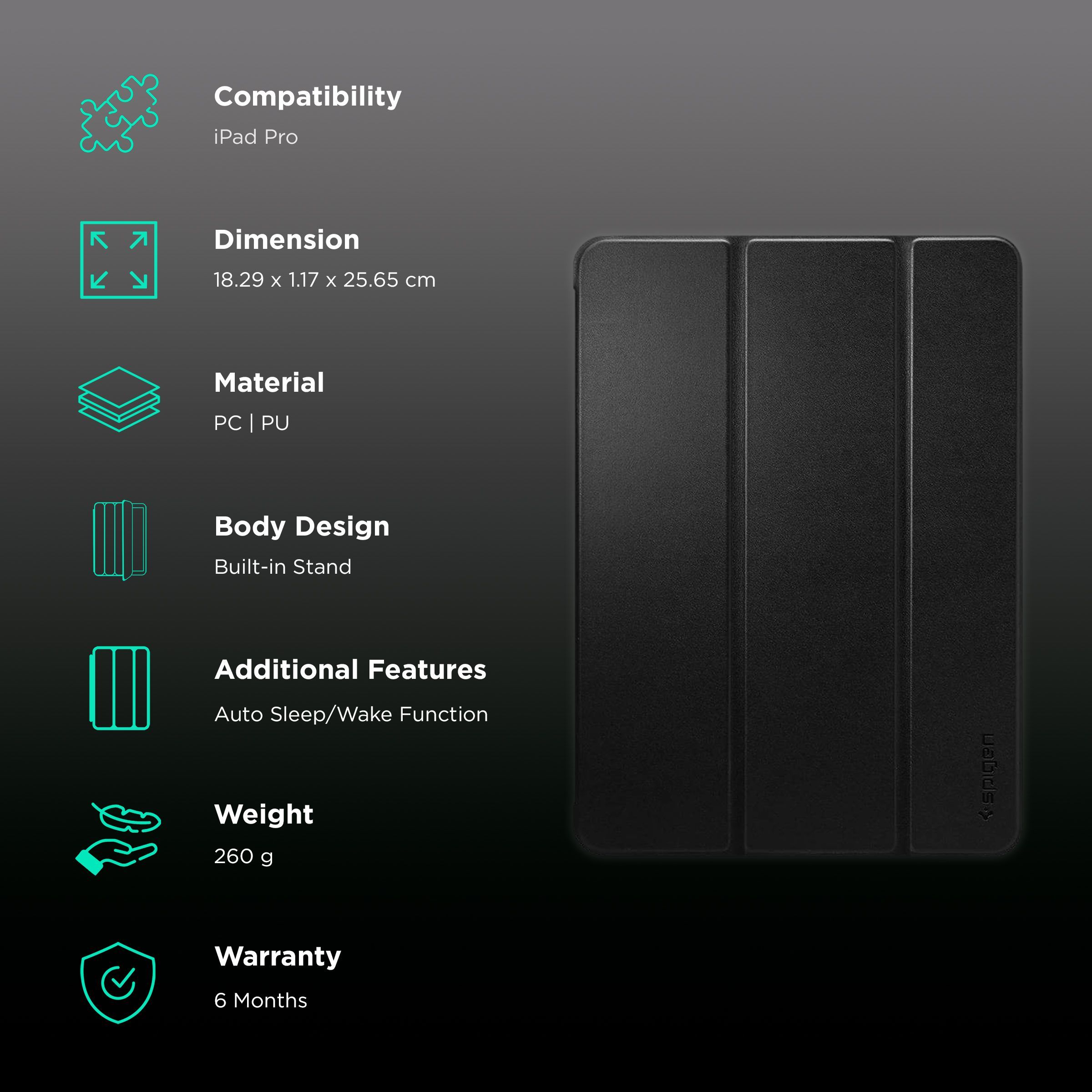 Spigen Smart Fold Polycarbonate, Polyurethane Leather Flip Cover for Apple iPad Pro (Secure Magnetic Closure, Black)_2