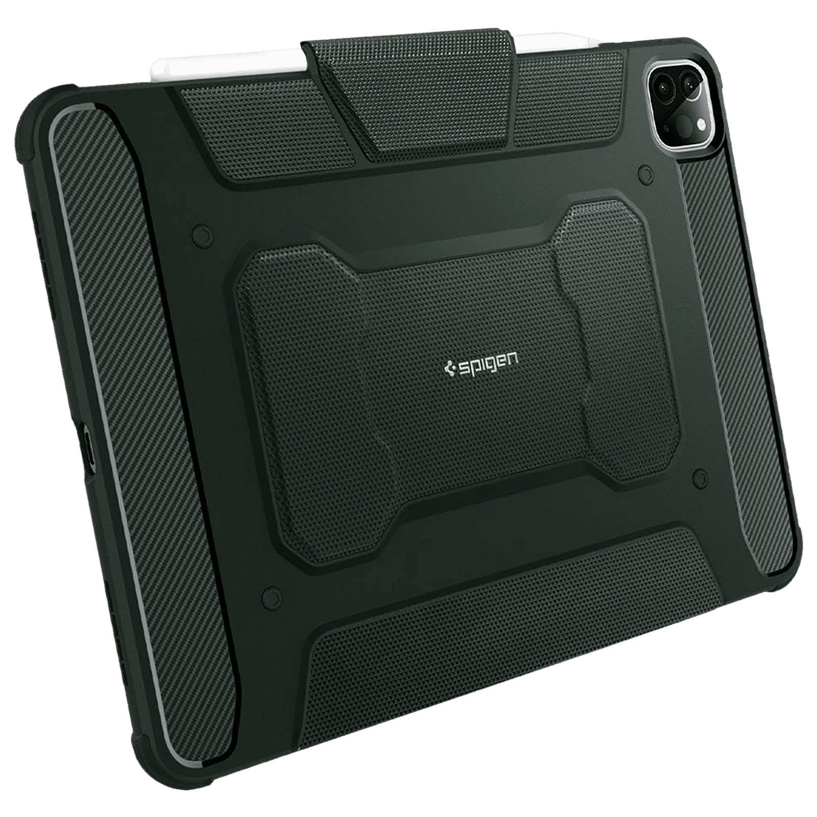 spigen Rugged Armor Pro Polyurethane Leather, TPU Flip Cover for Apple iPad Pro (Built-in Kickstand, Military Green)_8