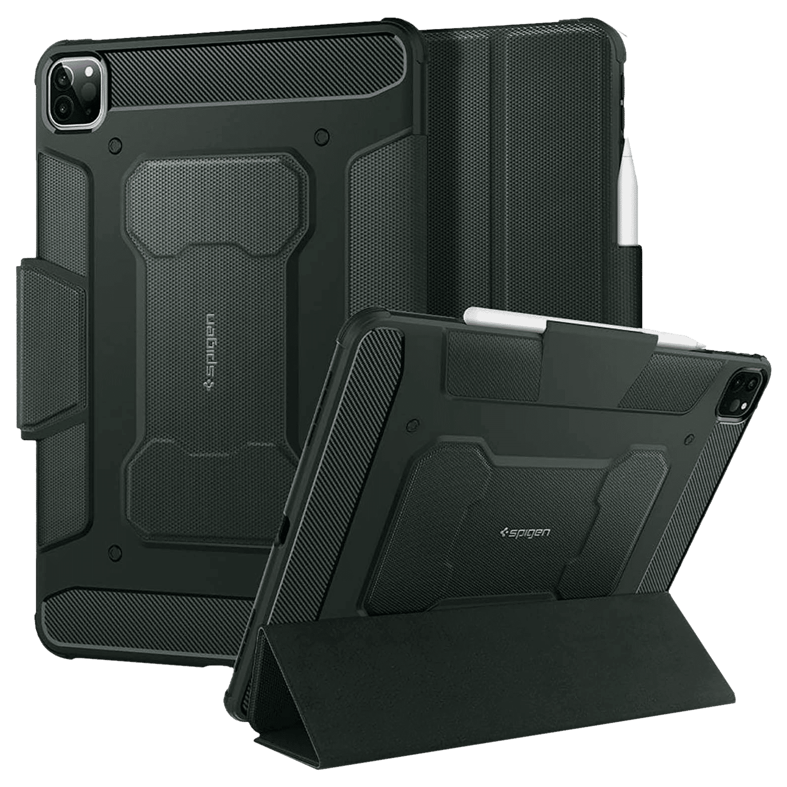 spigen Rugged Armor Pro Polyurethane Leather, TPU Flip Cover for Apple iPad Pro (Built-in Kickstand, Military Green)_12