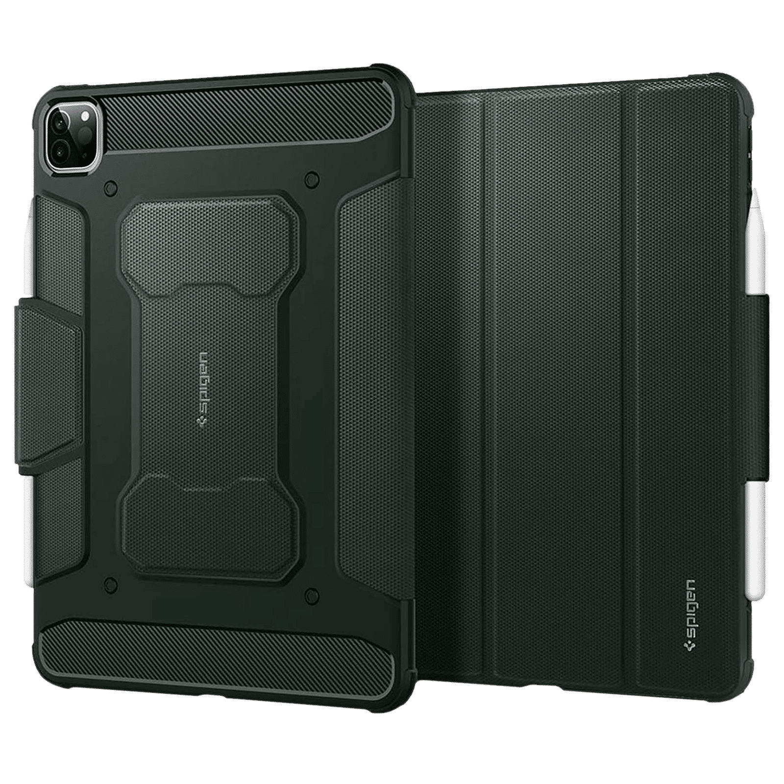 spigen Rugged Armor Pro Polyurethane Leather, TPU Flip Cover for Apple iPad Pro (Built-in Kickstand, Military Green)_14