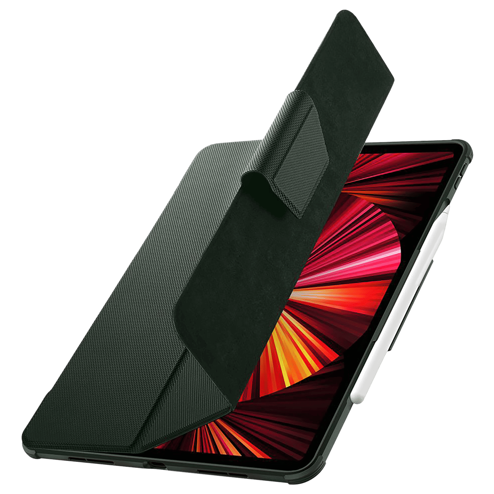spigen Rugged Armor Pro Polyurethane Leather, TPU Flip Cover for Apple iPad Pro (Built-in Kickstand, Military Green)_3