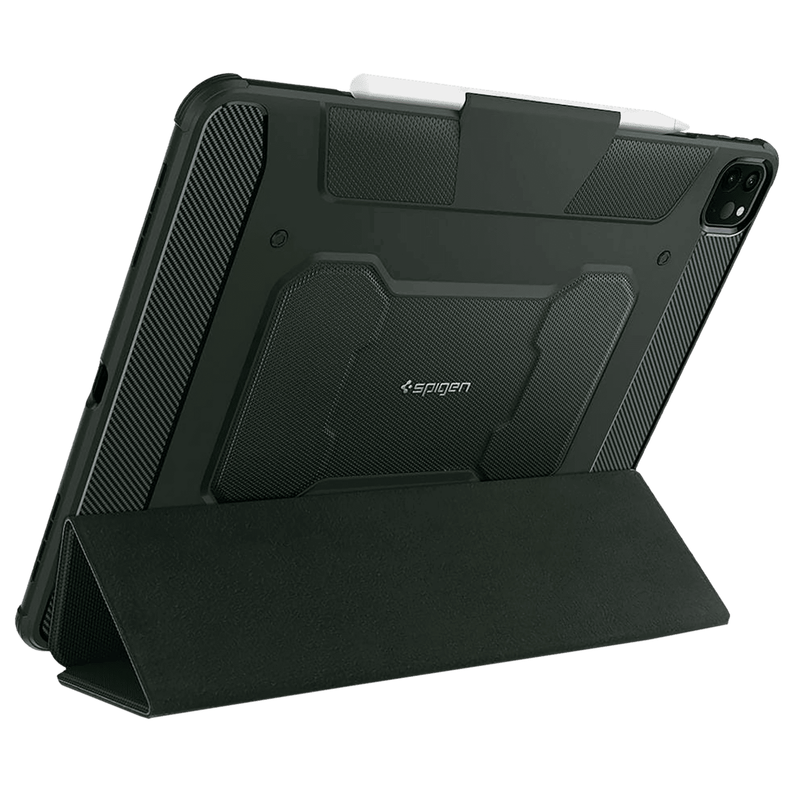 spigen Rugged Armor Pro Polyurethane Leather, TPU Flip Cover for Apple iPad Pro (Built-in Kickstand, Military Green)_4
