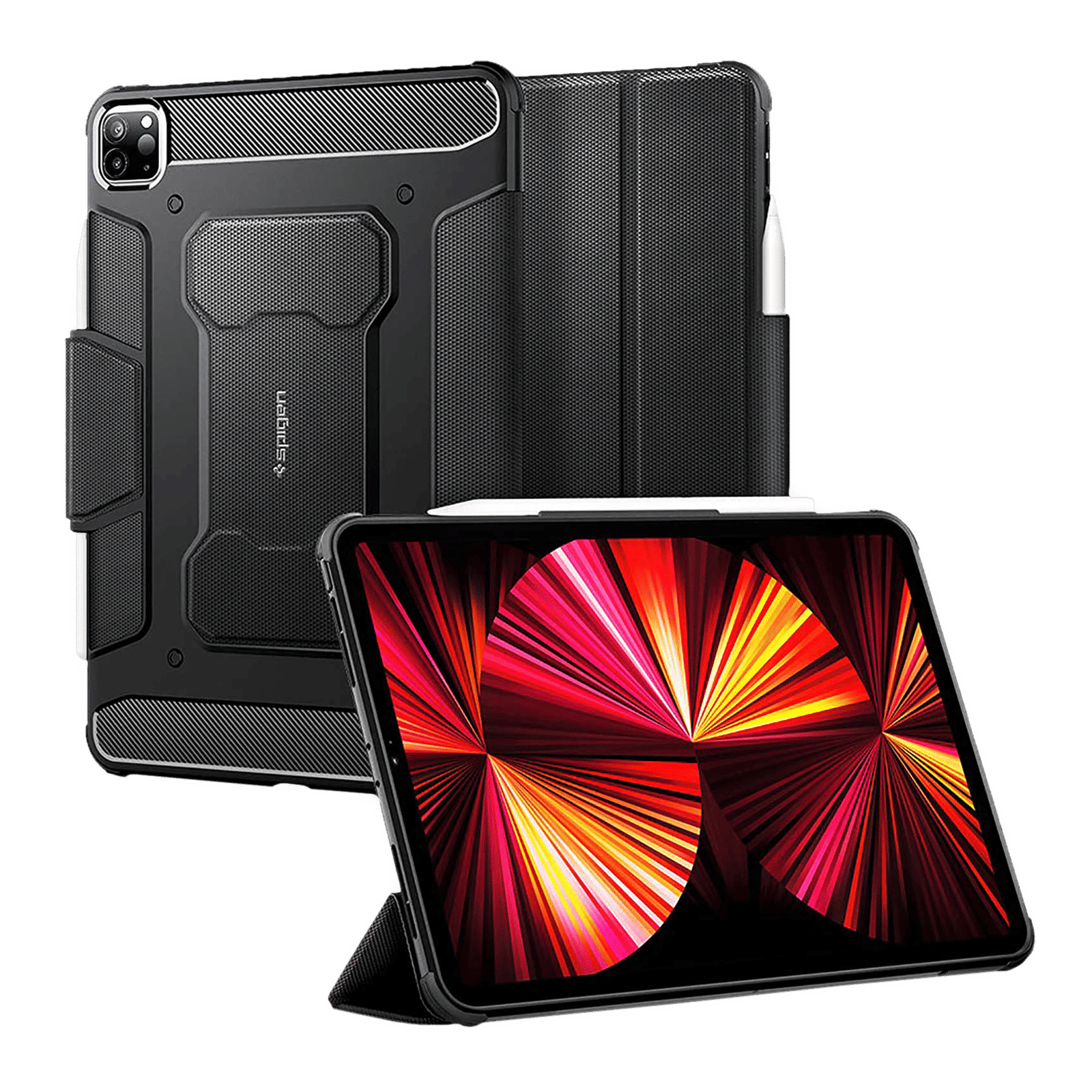 Spigen Rugged Armor Pro Polyurethane Leather, TPU Flip Cover for Apple iPad Pro (Built-in Kickstand, Black)_1