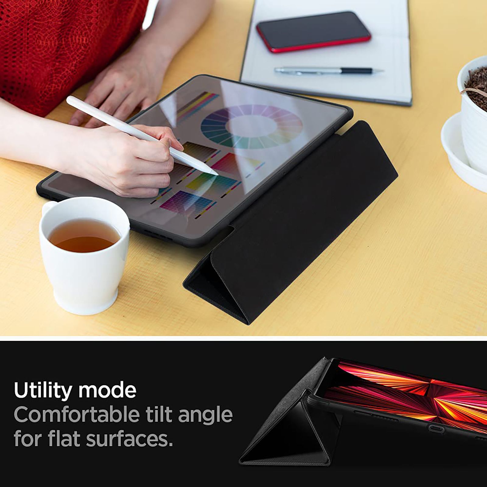 Spigen Rugged Armor Pro Polyurethane Leather, TPU Flip Cover for Apple iPad Pro (Built-in Kickstand, Black)_17