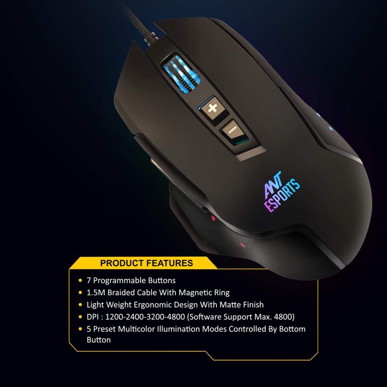 ANT ESPORTS GM300 Wired Optical Gaming Mouse (4800 DPI Adjustable, Ergonomic Design, Black)_9