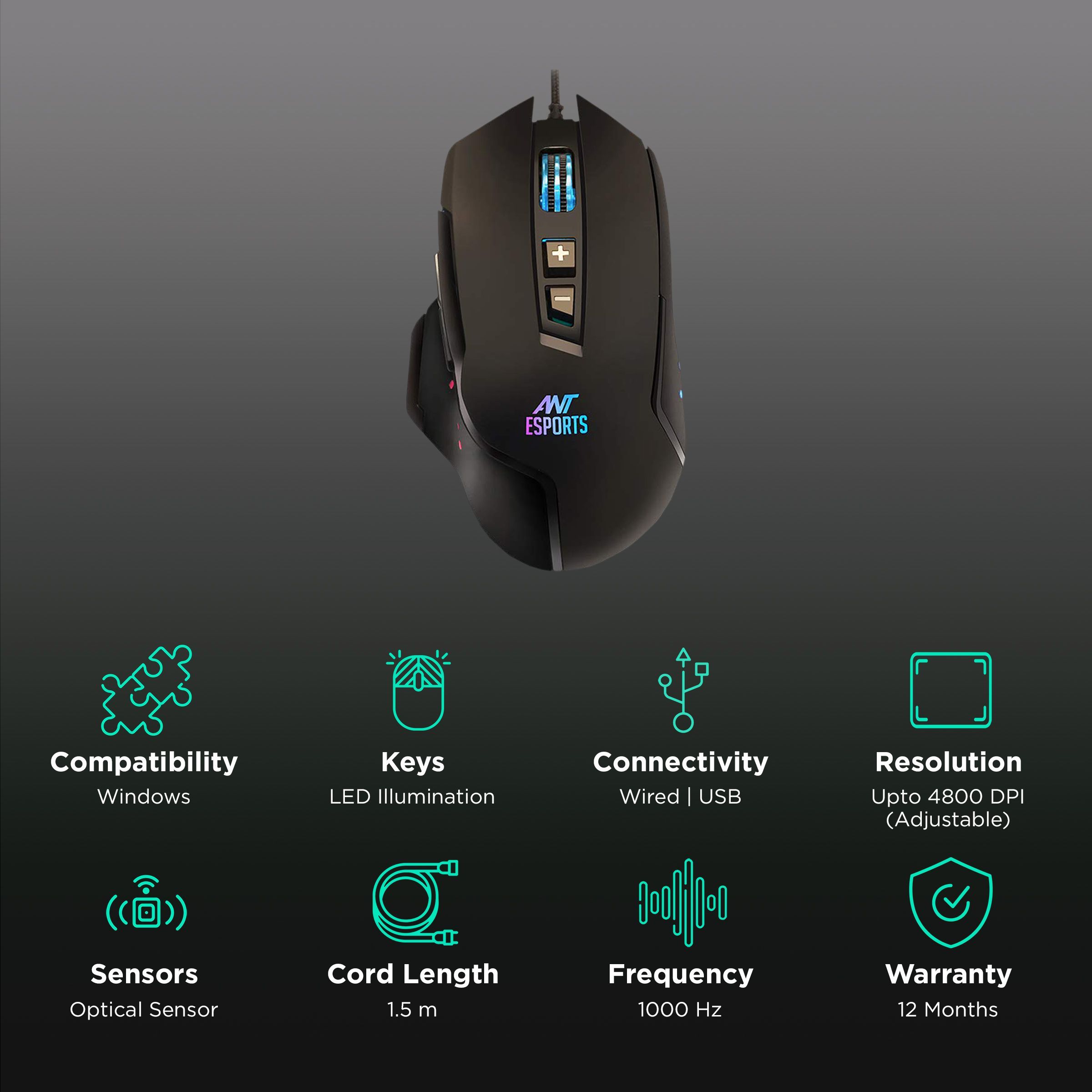 ANT ESPORTS GM300 Wired Optical Gaming Mouse (4800 DPI Adjustable, Ergonomic Design, Black)_2