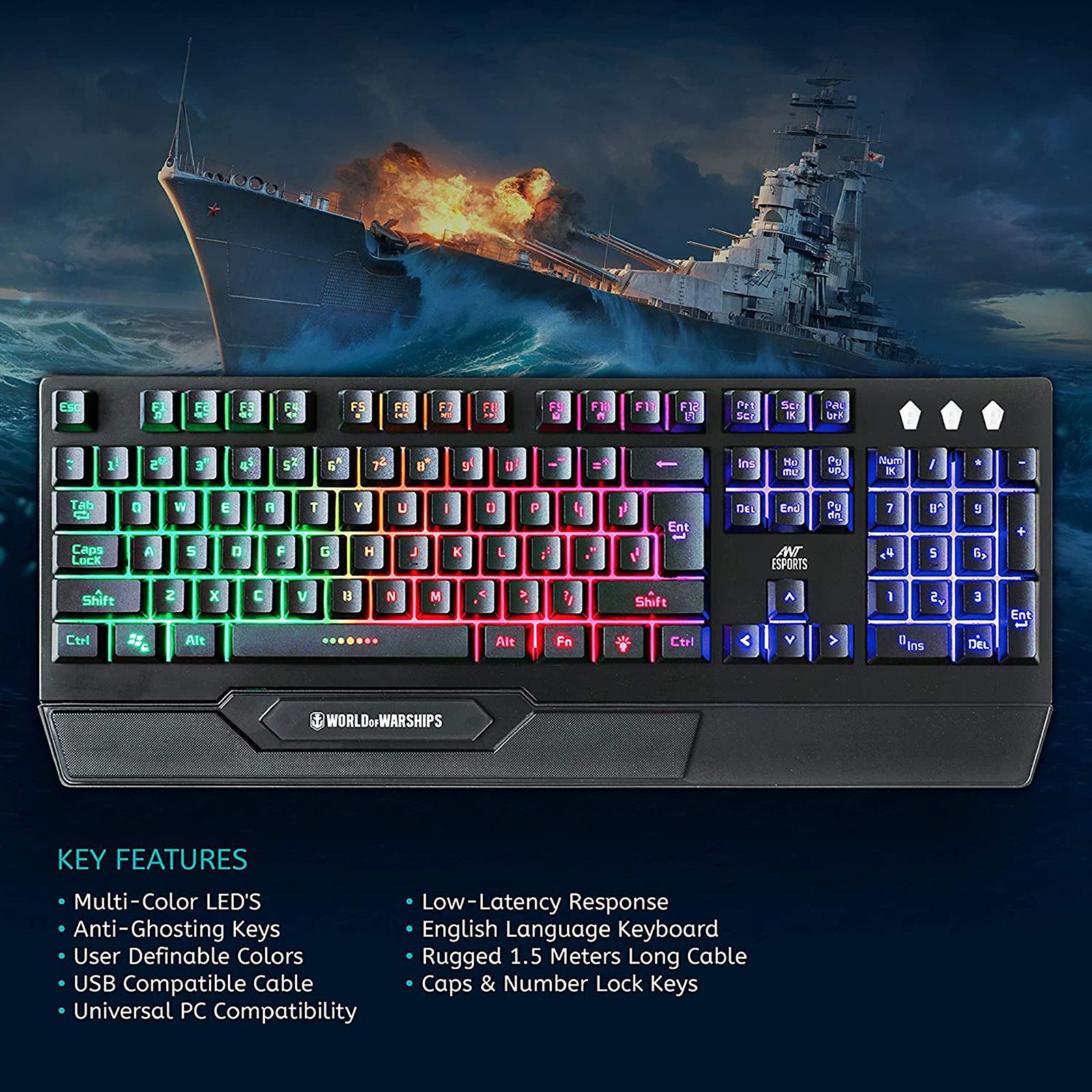 ANT ESPORTS KM500W Wired Gaming Keyboard & Mouse Combo (3200 DPI Adjustable, Rainbow LED Backlit, Black)_7