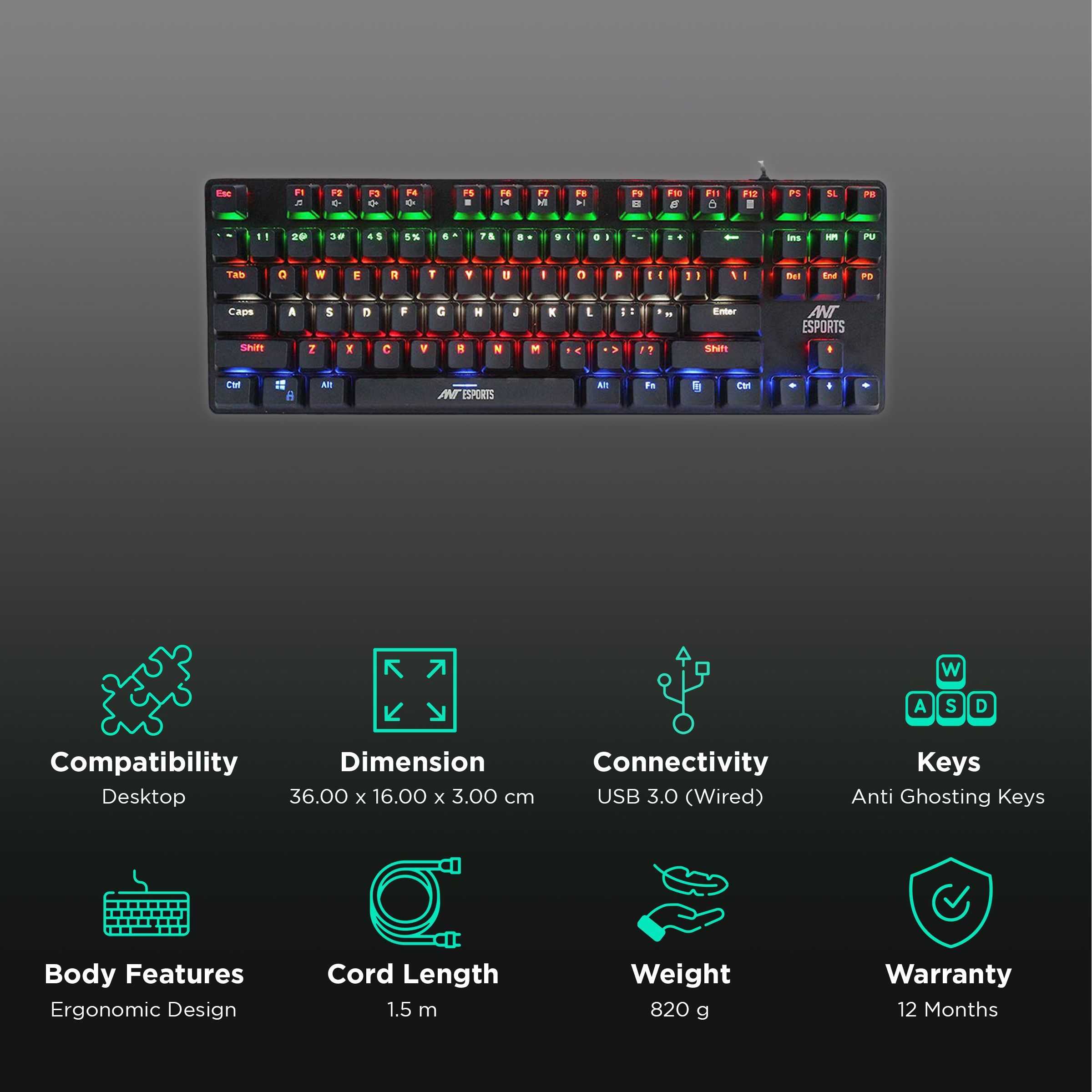 ANT ESPORTS MK1000 TKL Wired Gaming Keyboard with Backlit Keys (Anti Ghosting Keys, Black)_2