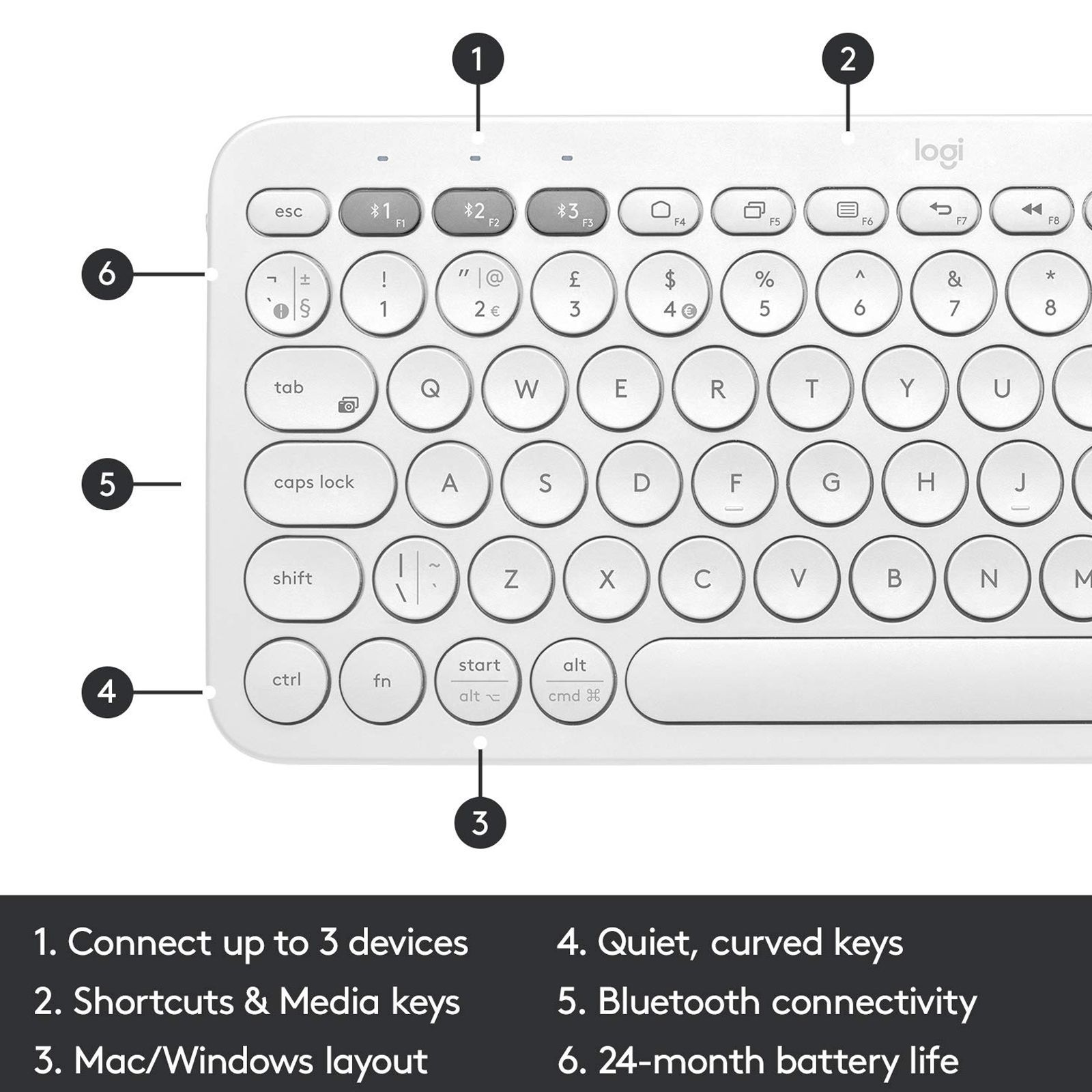 logitech K380 Bluetooth 3.0 Wireless Keyboard with Multi Device Connectivity (Low Profile Scissor Keys, Off-White)_8