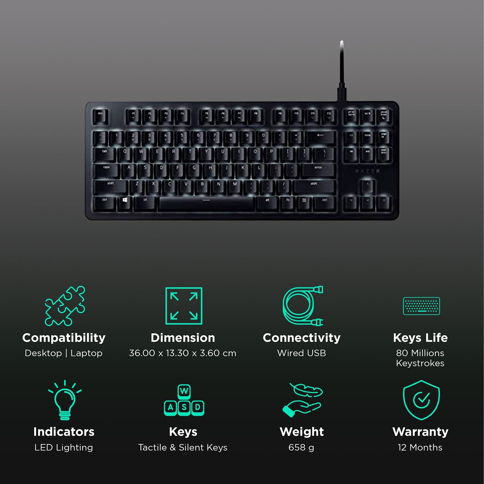 RAZER BlackWidow Lite Wired Gaming Keyboard (Orange Mechanical Switch, RZ03-02640200-R3U1, Black)_2