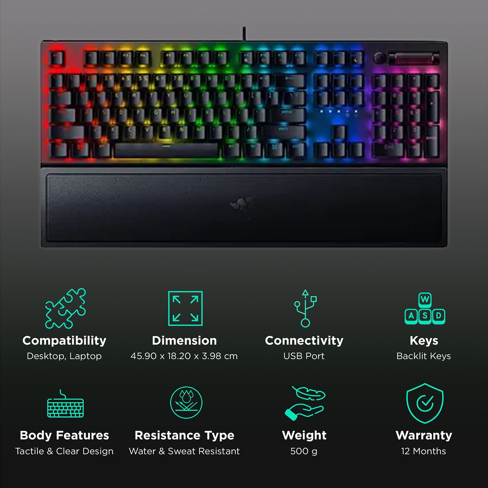 RAZER BlackWidow V3 Wired Gaming Keyboard with Backlit Keys (Ergonomic Wrist Rest, Black)_2