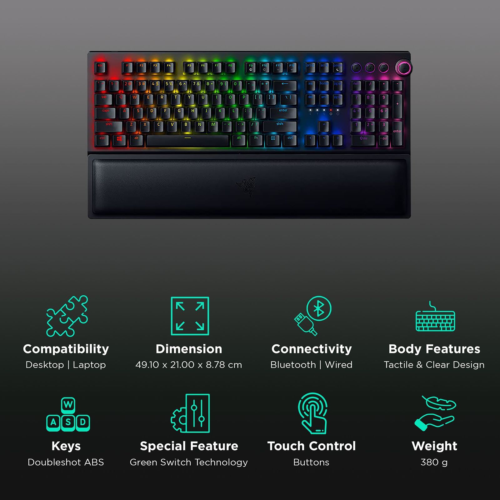 RAZER BlackWidow V3 Pro Wireless Gaming Keyboard (Green Mechanical Switch, RZ03-03530100-R3M1, Black)_2