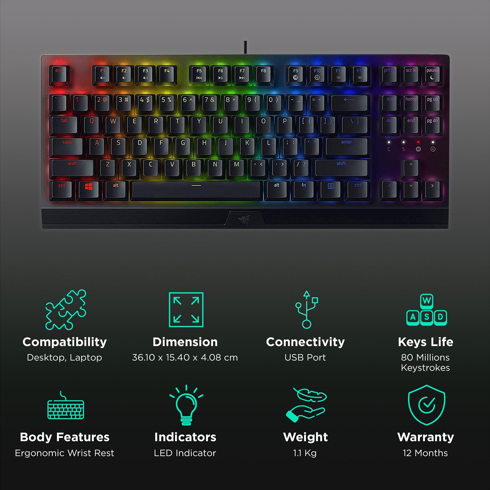 RAZER BlackWidow V3 Tenkeyless Wired Gaming Keyboard with Backlit Keys (Mechanical Switches, Black)_2
