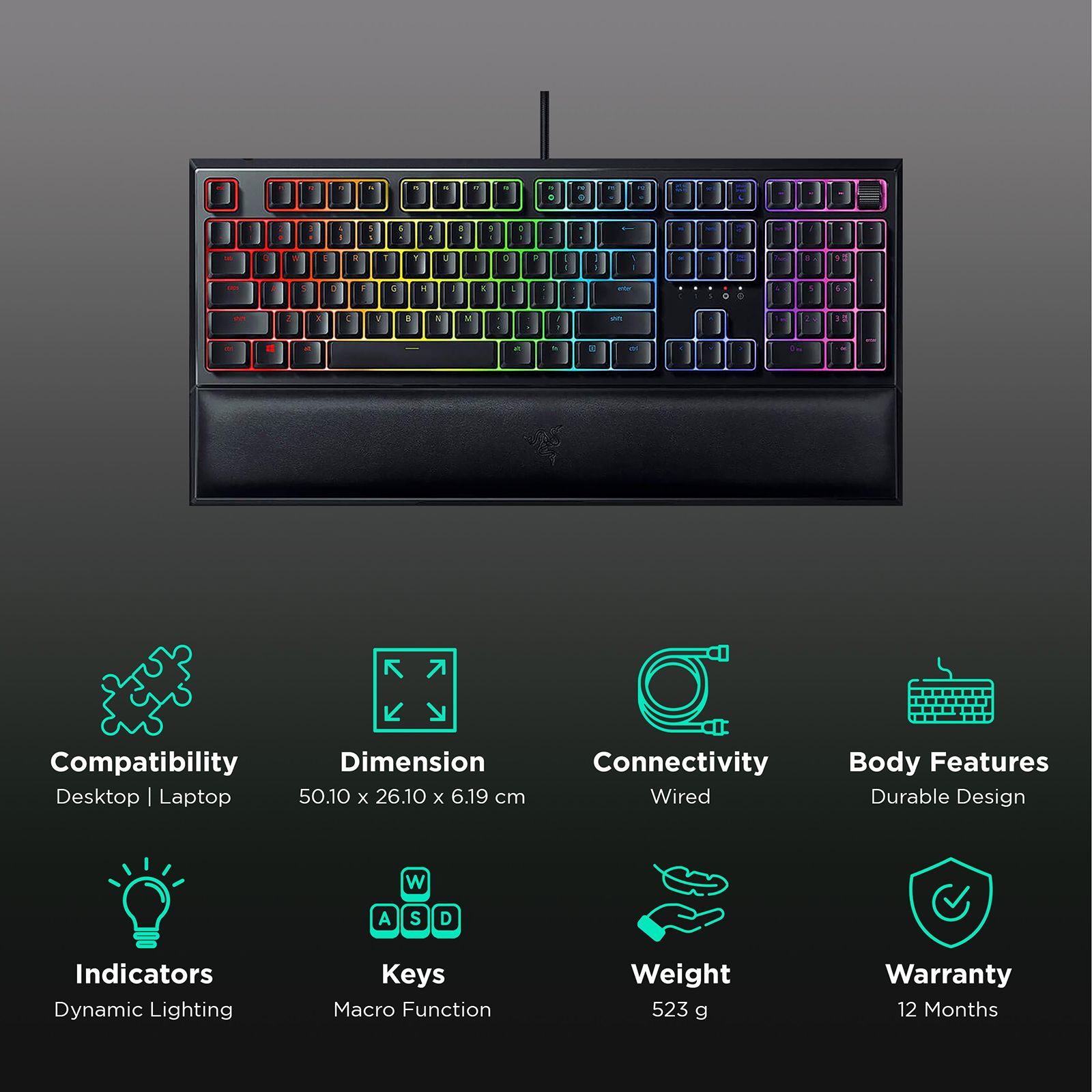 RAZER Ornata V2 Wired Gaming Keyboard (Mecha Membrane Switch, RZ03-03380100-R3M1, Black)_2