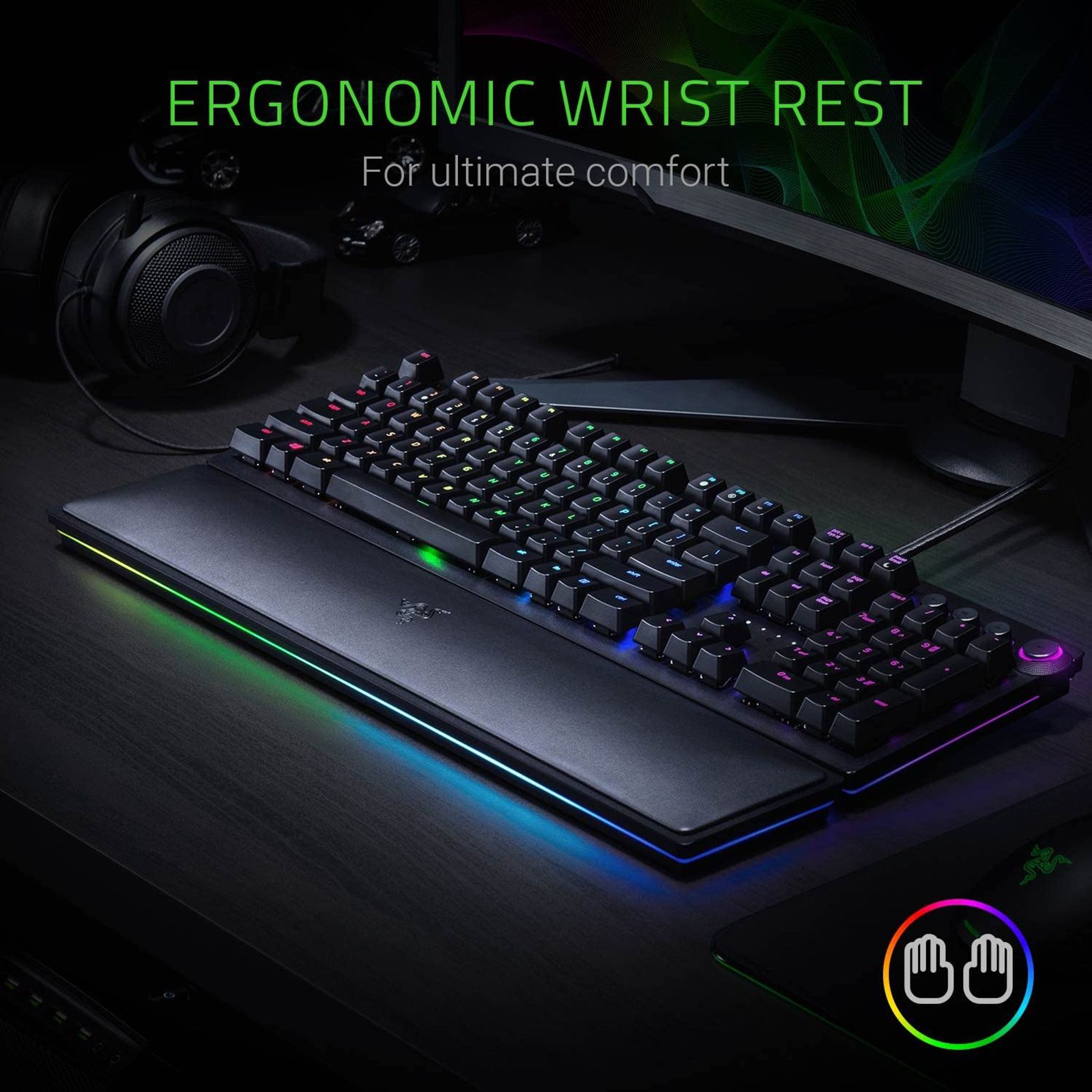 RAZER Huntsman Elite Wired Gaming Keyboard with Backlit Keys (Ergonomic Wrist Rest, Black)_9