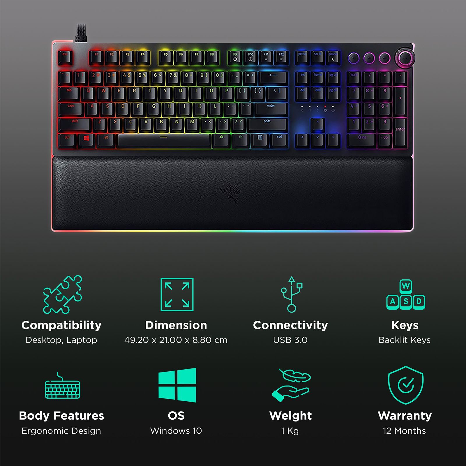 RAZER Huntsman V2 Analog Wired Gaming Keyboard with Backlit Keys (Analog Optical Switch, Black)_2