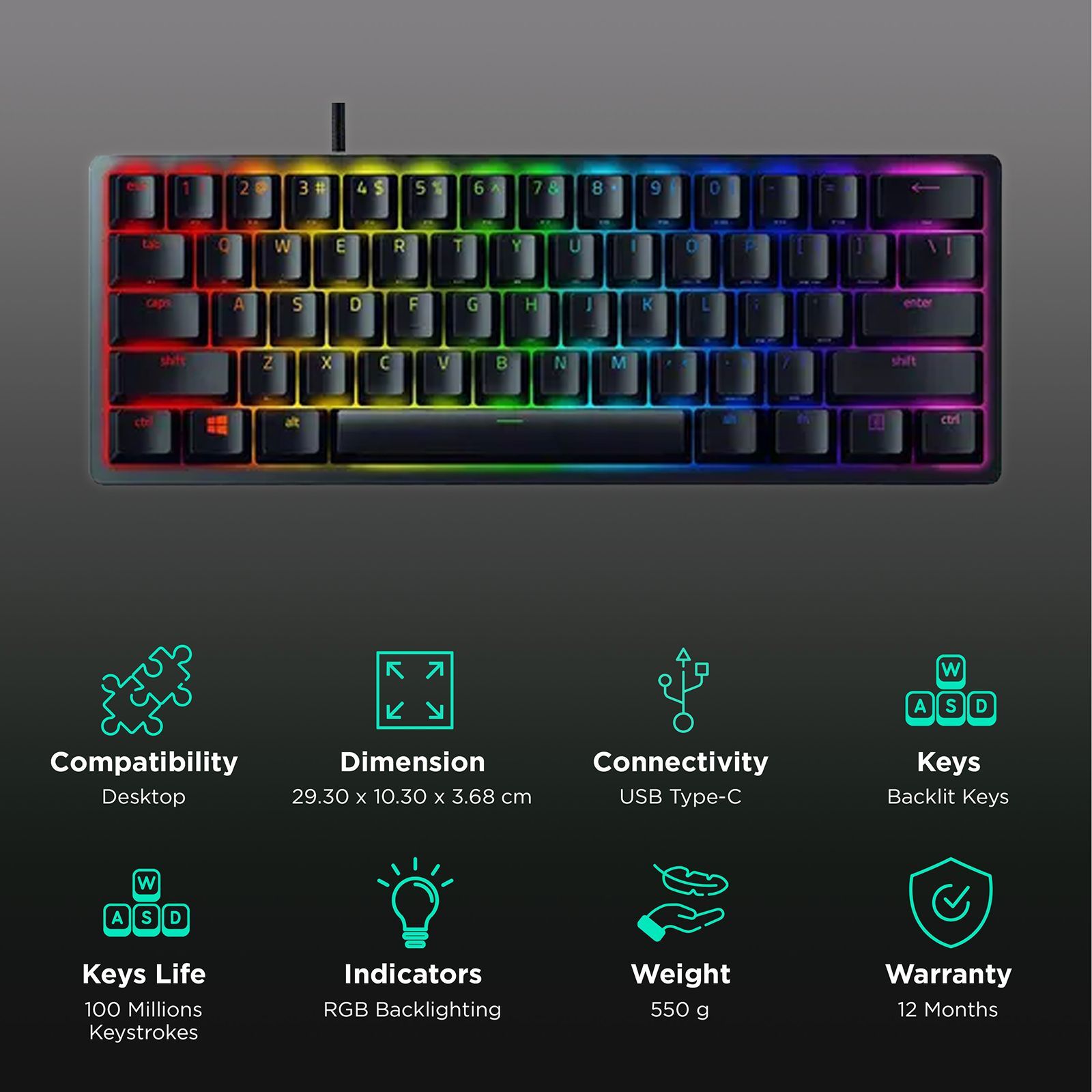 RAZER Huntsman Mini Wired Gaming Keyboard with Backlit Keys (Clicky Optical Switch, Black)_2
