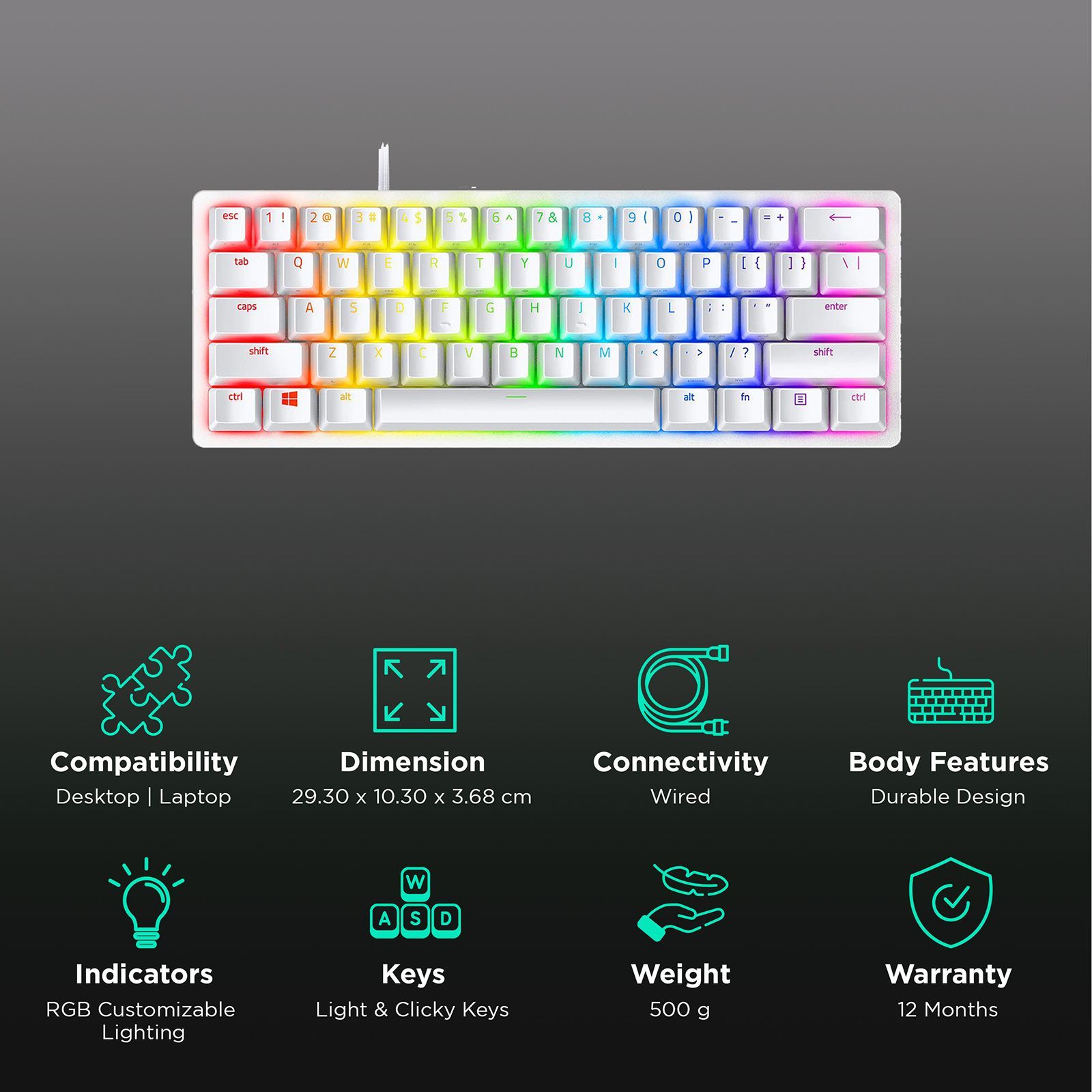RAZER Huntsman Mini Wired Gaming Keyboard (Optical Switch, RZ03-03390300-R3M1, Mercury)_2