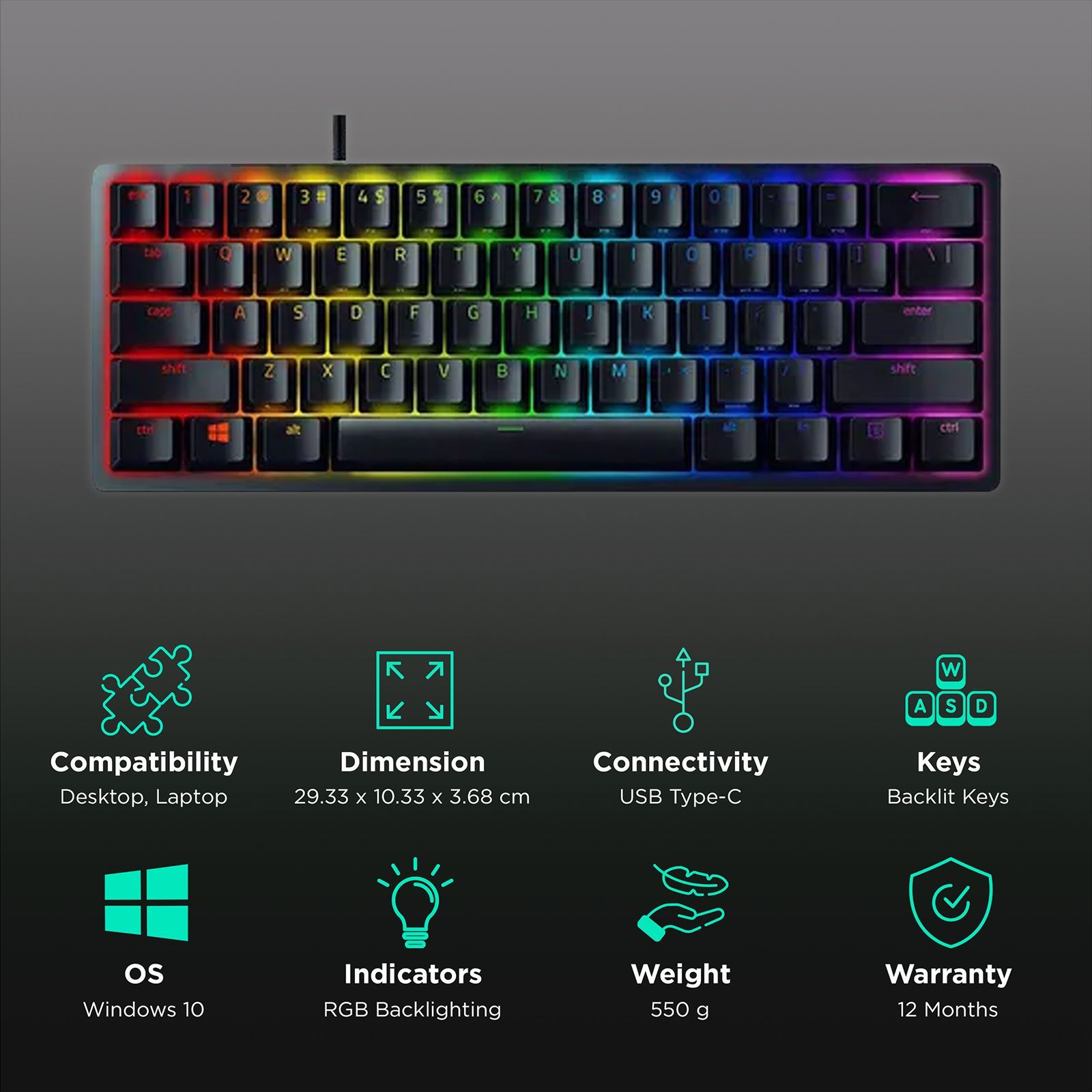RAZER Huntsman Mini Wired Gaming Keyboard with Backlit Keys (Linear Optical Switch, Black) RAZER Huntsman Mini Wired Gaming Keyboard with Backlit Keys (Linear Optical Switch, Black)_2