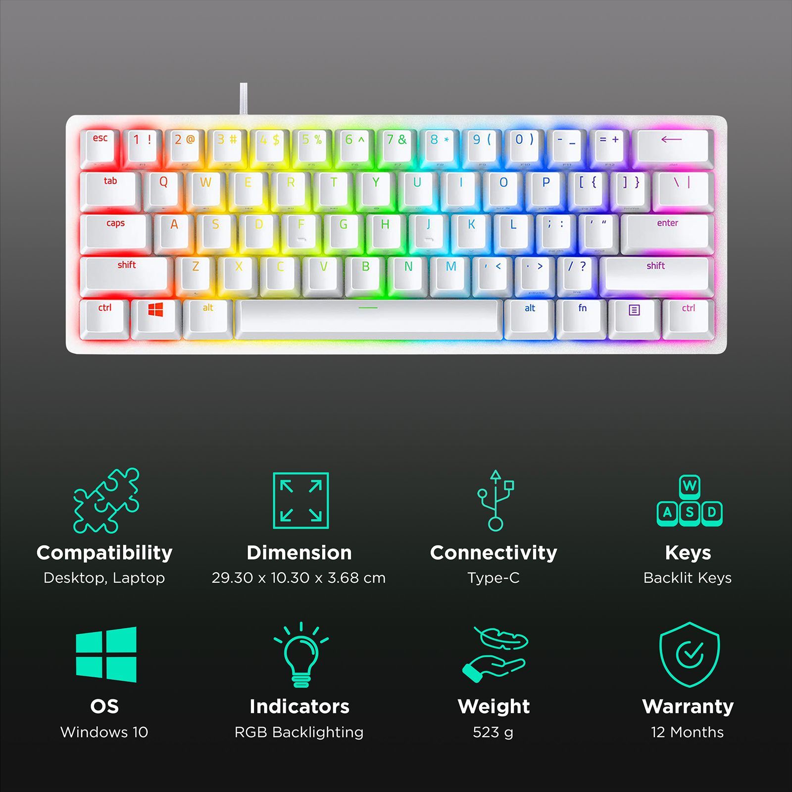 RAZER Huntsman Mini Wired Gaming Keyboard with Backlit Keys (Linear Optical Switch, Mercury)_2