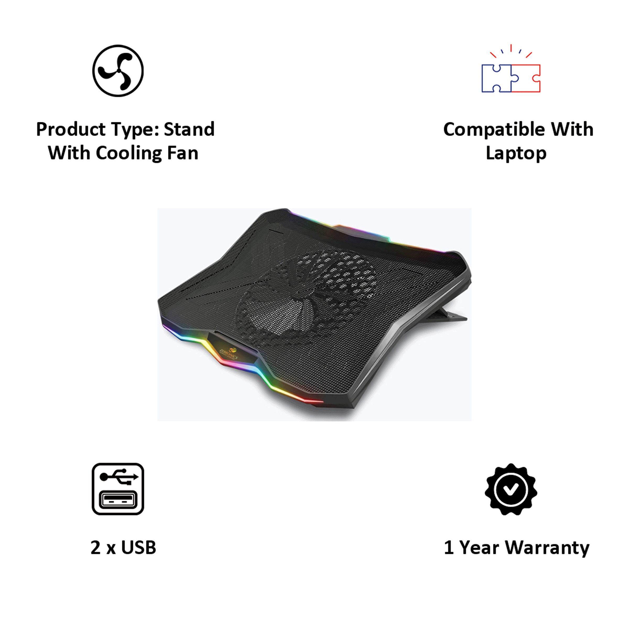 ZEBRONICS ZEB-NC7000 Stand with Cooling Fan For Laptop (USB Powered, A180-ZEB-NC7000, Black)_3
