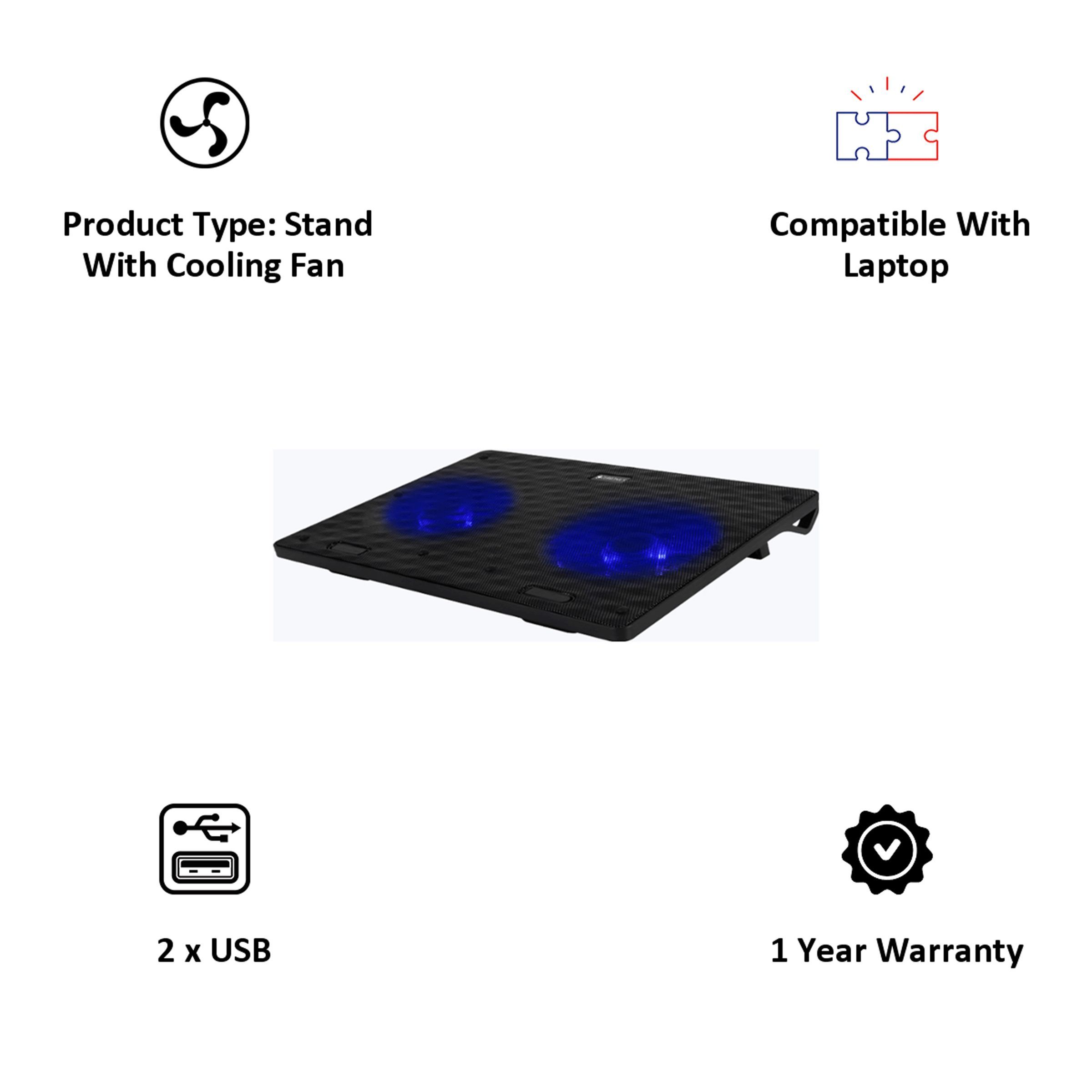 ZEBRONICS ZEB-NC3300 Stand with Cooling Fan For Laptop (Dual USB Port, A180-ZEB-NC3300, Black)_3