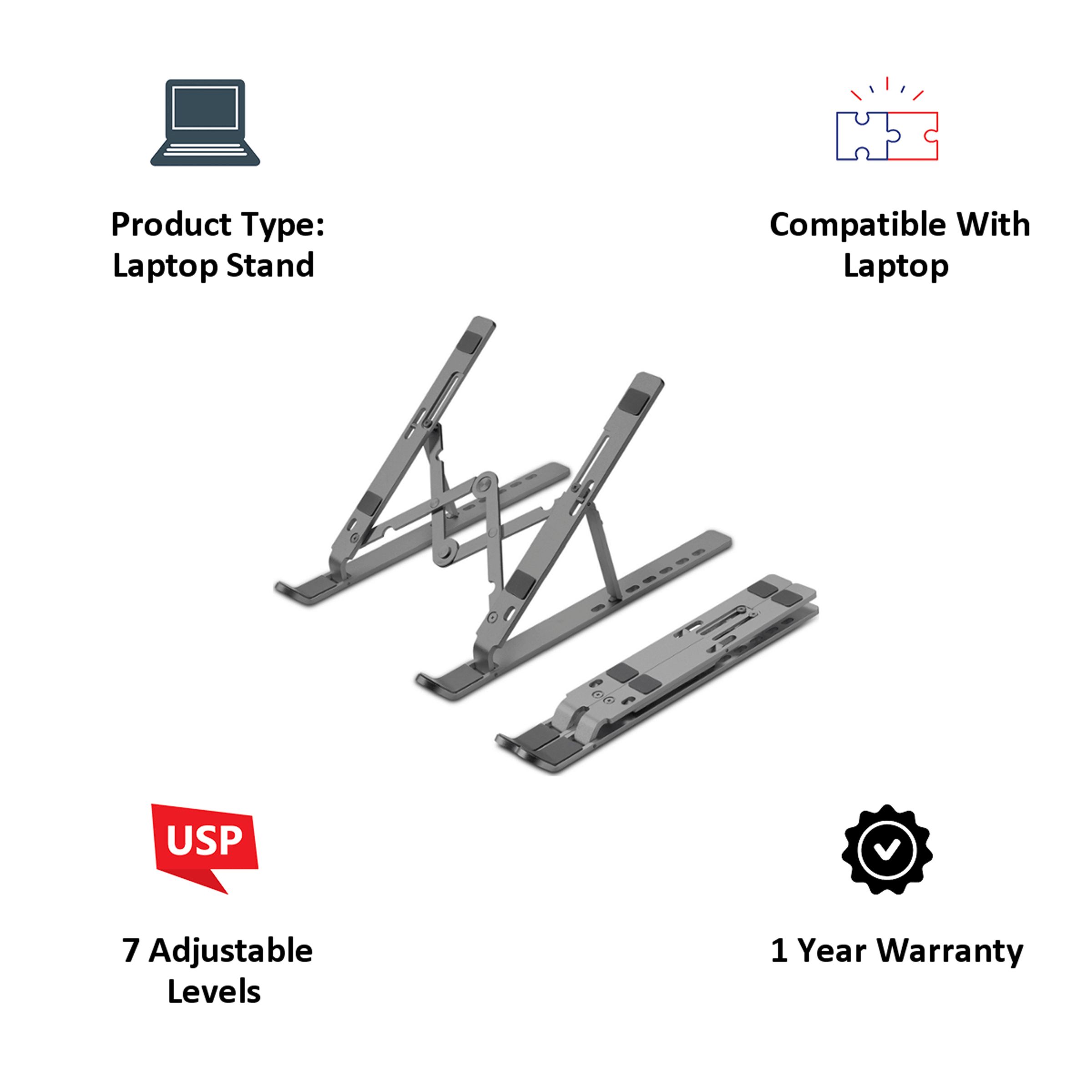 ZEBRONICS ZEB-NS2000 Laptop Stand (7 Adjustable Levels, A31-NS2000, Dark Grey) ZEBRONICS ZEB-NS2000 Laptop Stand (7 Adjustable Levels, A31-NS2000, Dark Grey)_4
