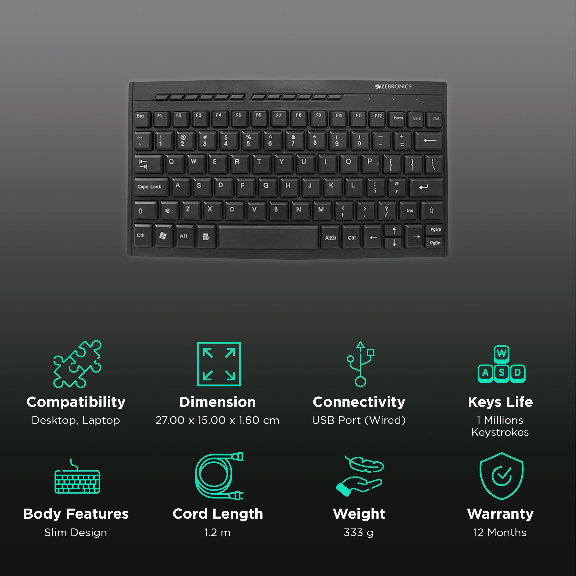 ZEBRONICS ZEB-K04 Wired Keyboard with Dedicated Multimedia Keys (Laser Printed Keycaps, Black)_2