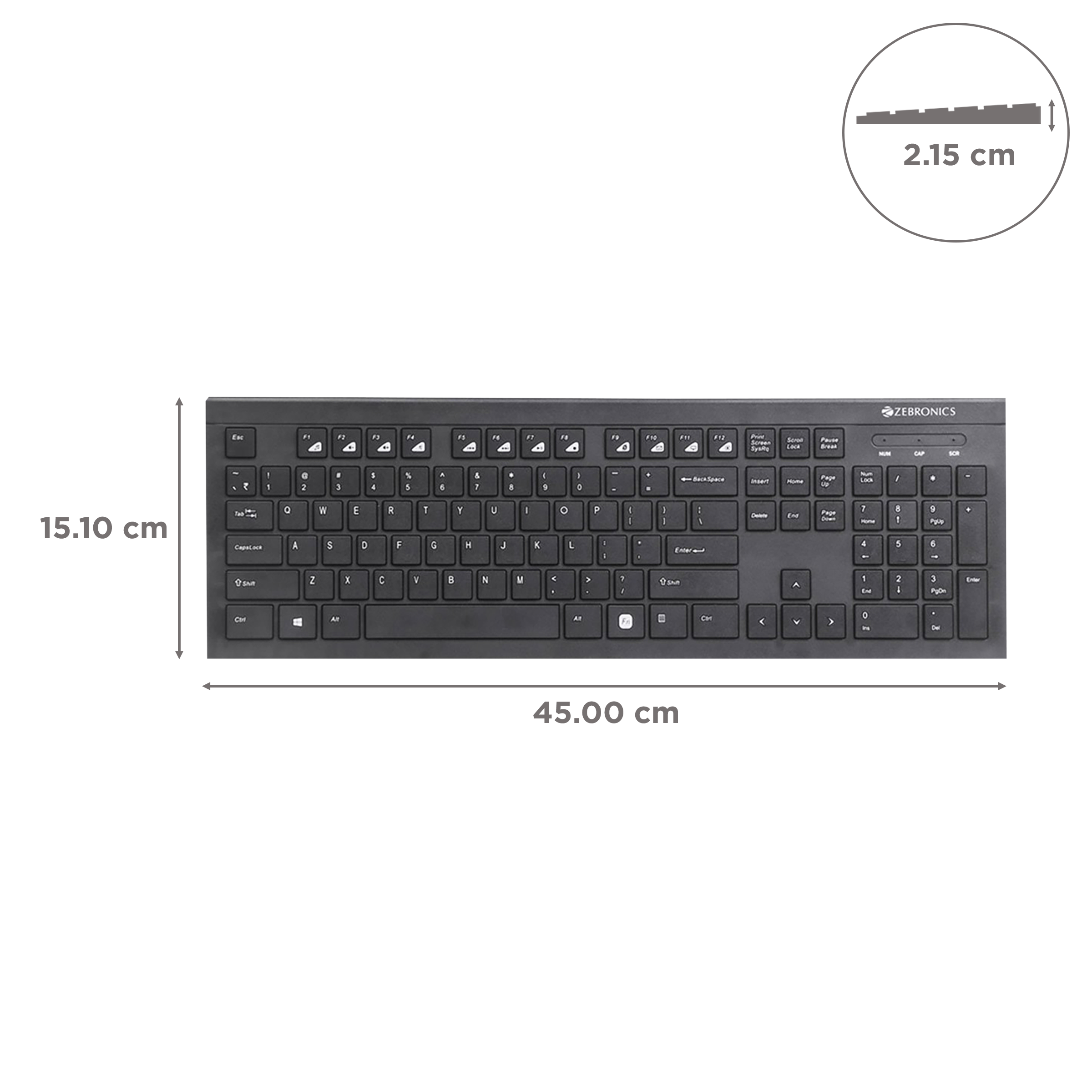 ZEBRONICS ZEB-DLK01 Wired Keyboard with Number Pad (UV Coated Keys, Black)_3