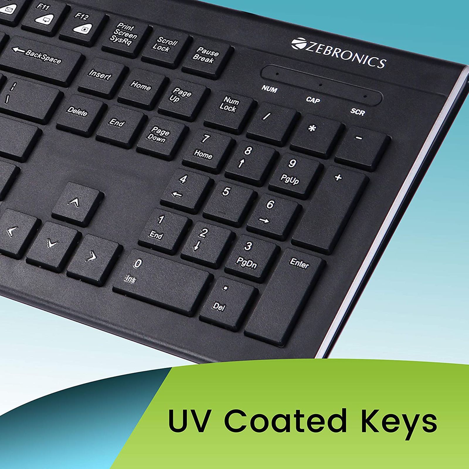 ZEBRONICS ZEB-DLK01 Wired Keyboard with Number Pad (UV Coated Keys, Black)_5