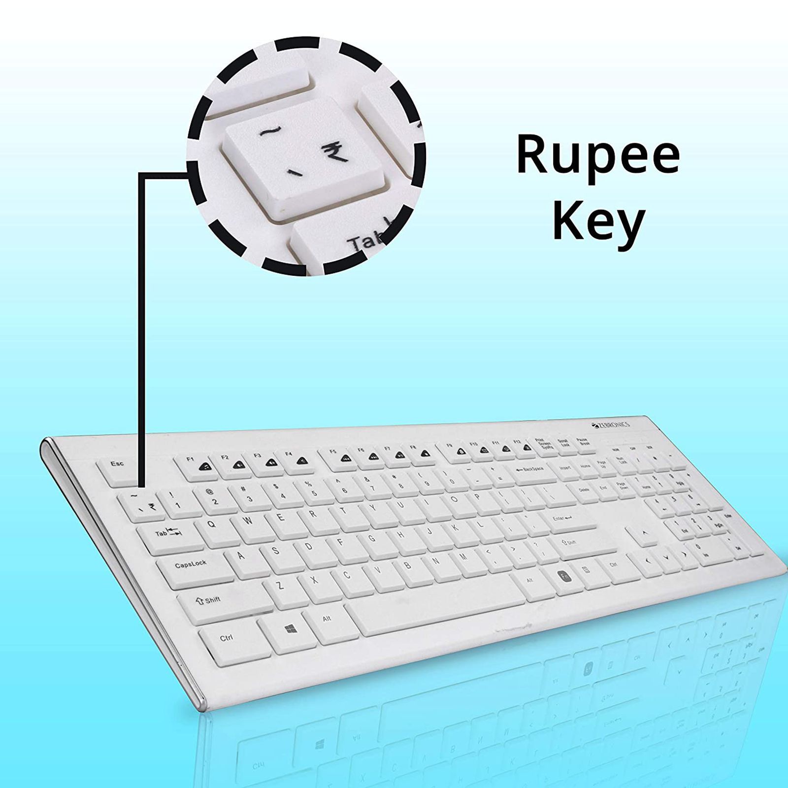 ZEBRONICS ZEB-DLK01 Wired Keyboard with Number Pad (UV Coated Keys, White)_9
