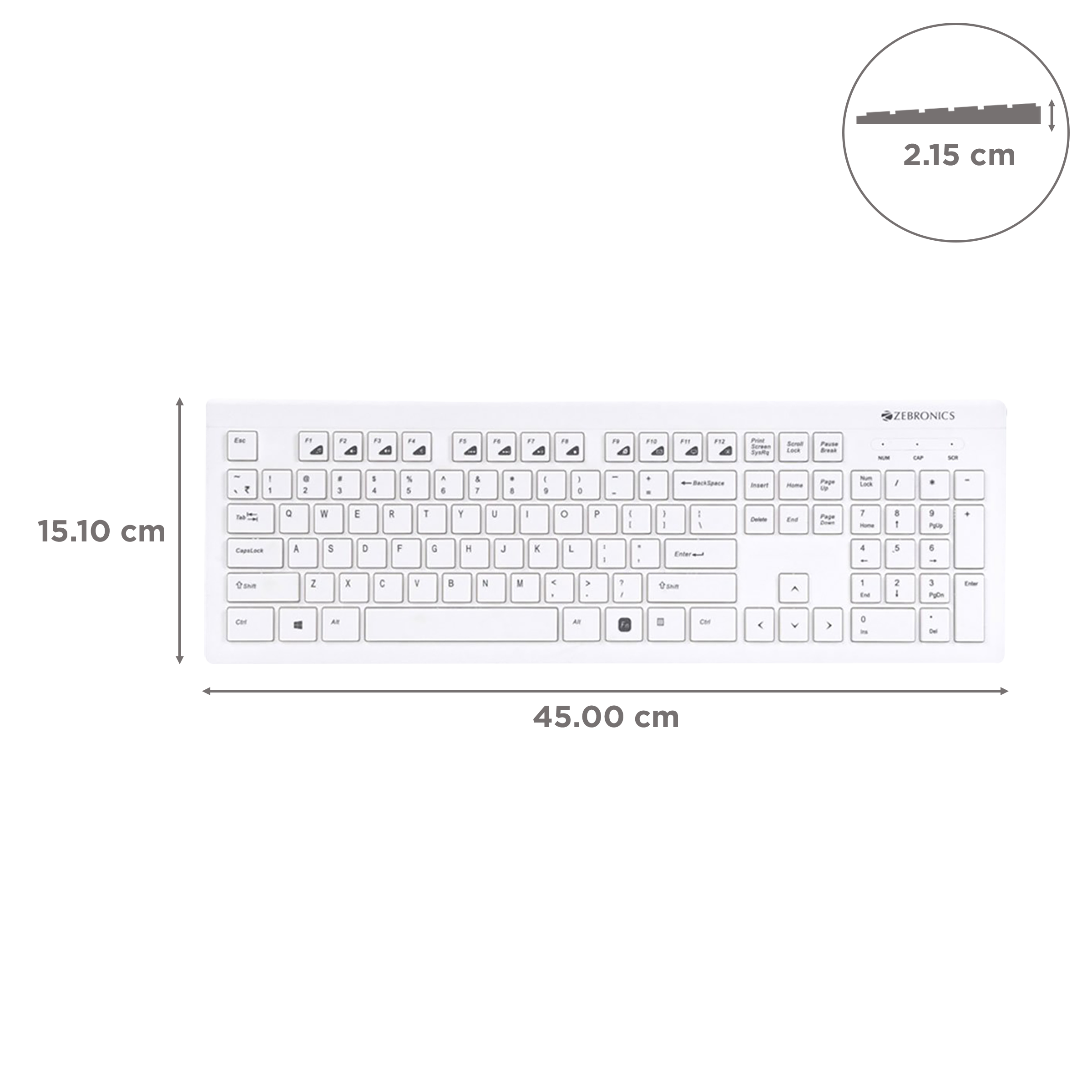 ZEBRONICS ZEB-DLK01 Wired Keyboard with Number Pad (UV Coated Keys, White)_3