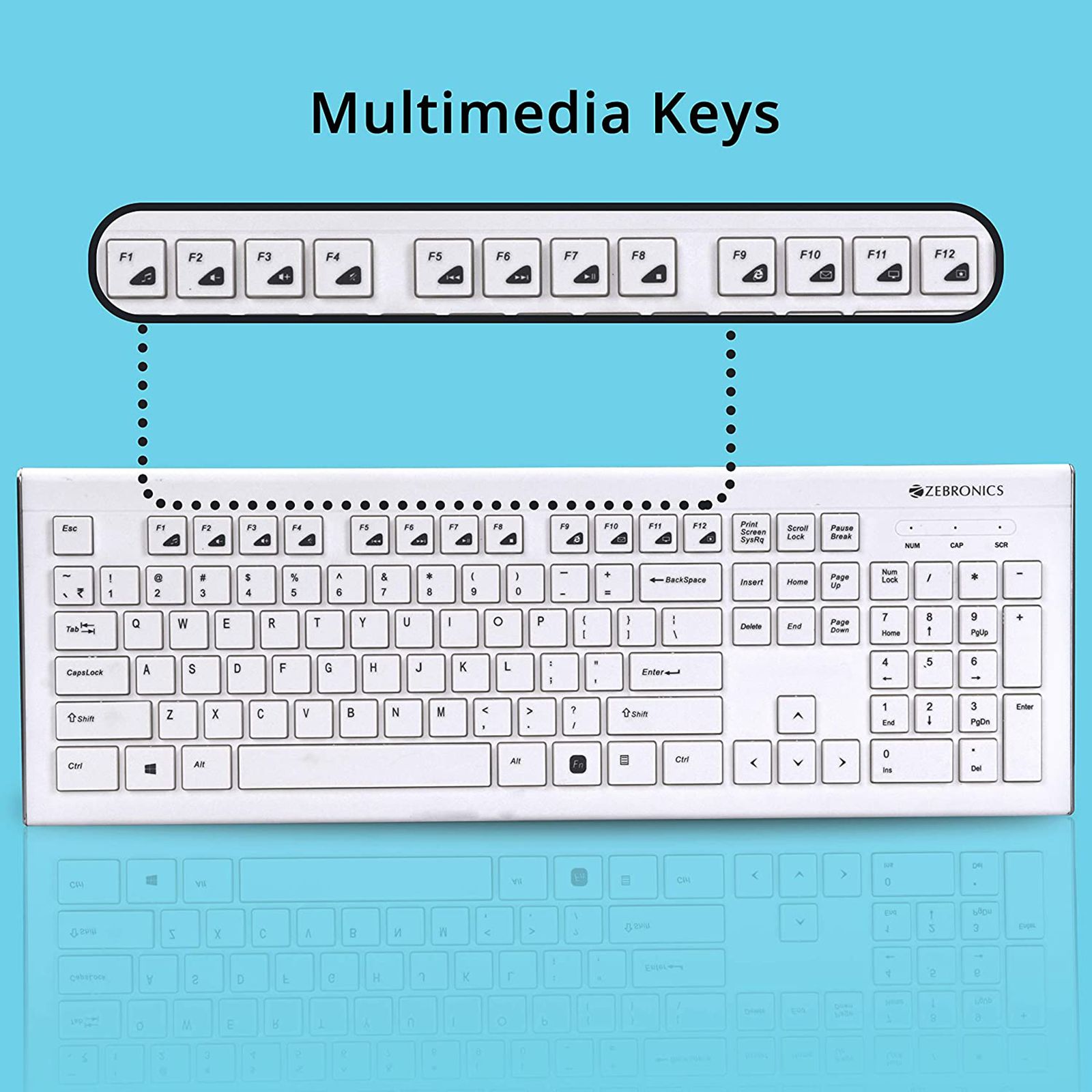 ZEBRONICS ZEB-DLK01 Wired Keyboard with Number Pad (UV Coated Keys, White)_4