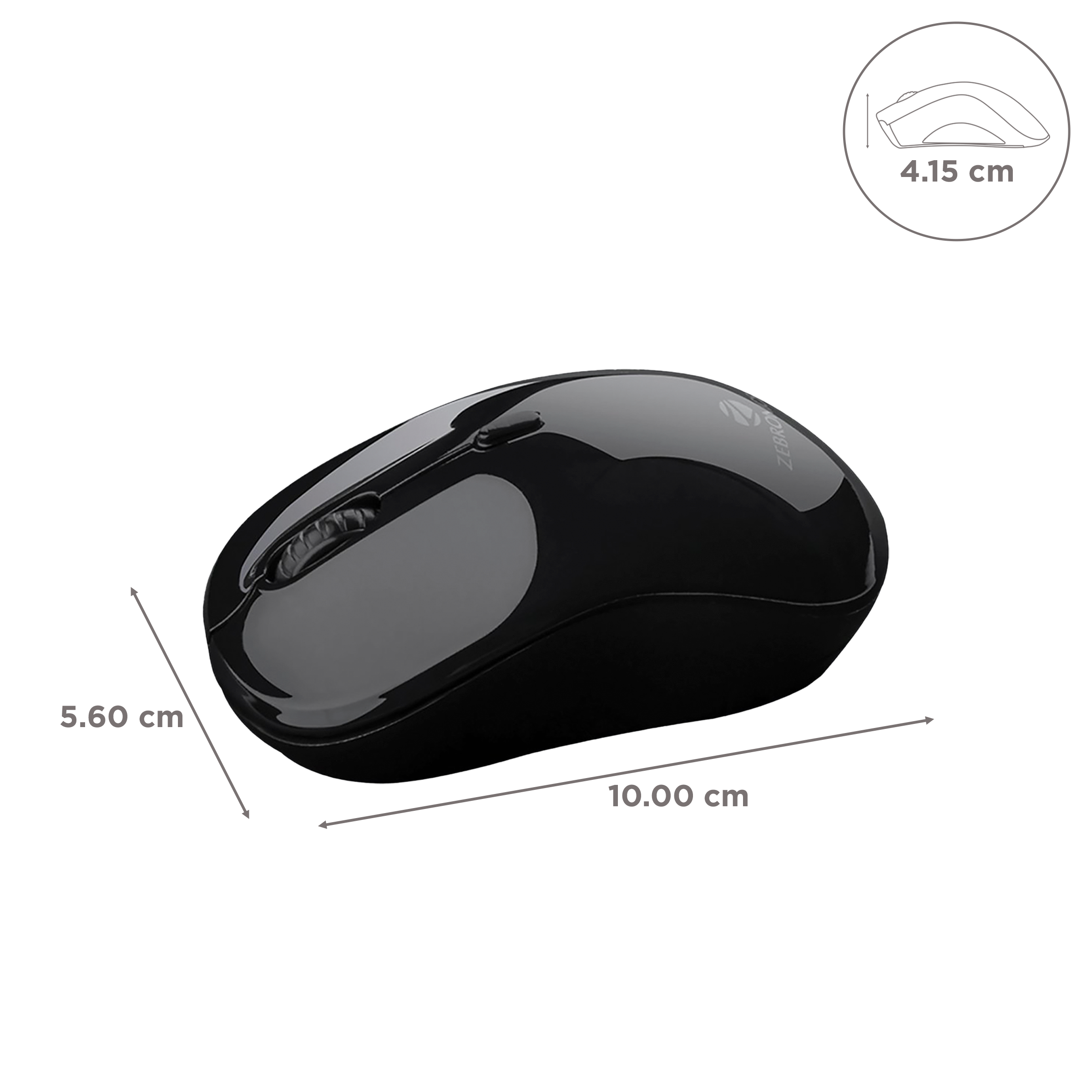 ZEBRONICS Zeb-Shine Wireless Optical Mouse (1600 DPI Adjustable, Smart Energy Saving Mode, Black)_3