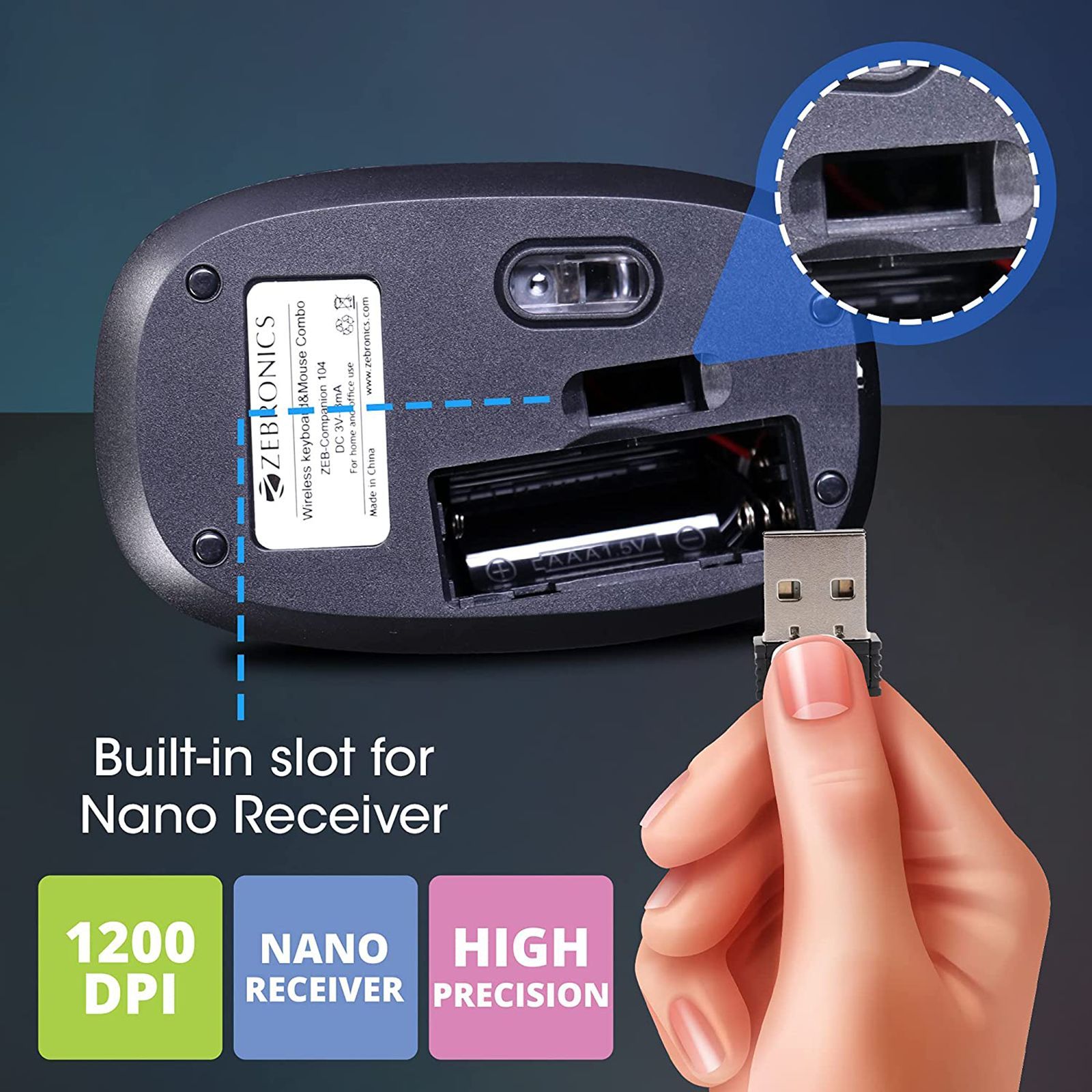 ZEBRONICS ZEB-Companion 104 Wireless Keyboard & Mouse Combo (100 Keys, 1200 DPI, Advanced Optical Sensor Technology, Black)_7