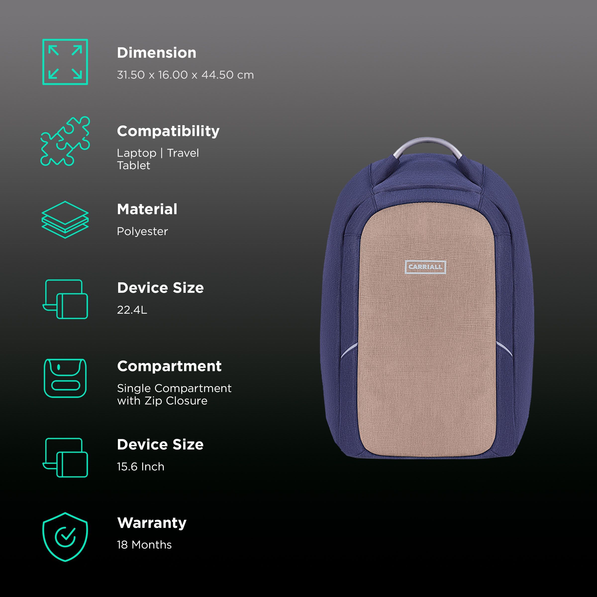 Carriall Columbus Polyester Laptop Backpack for 15.6 Inch Laptop (22.4 L, USB Charging Port, Beige)_2