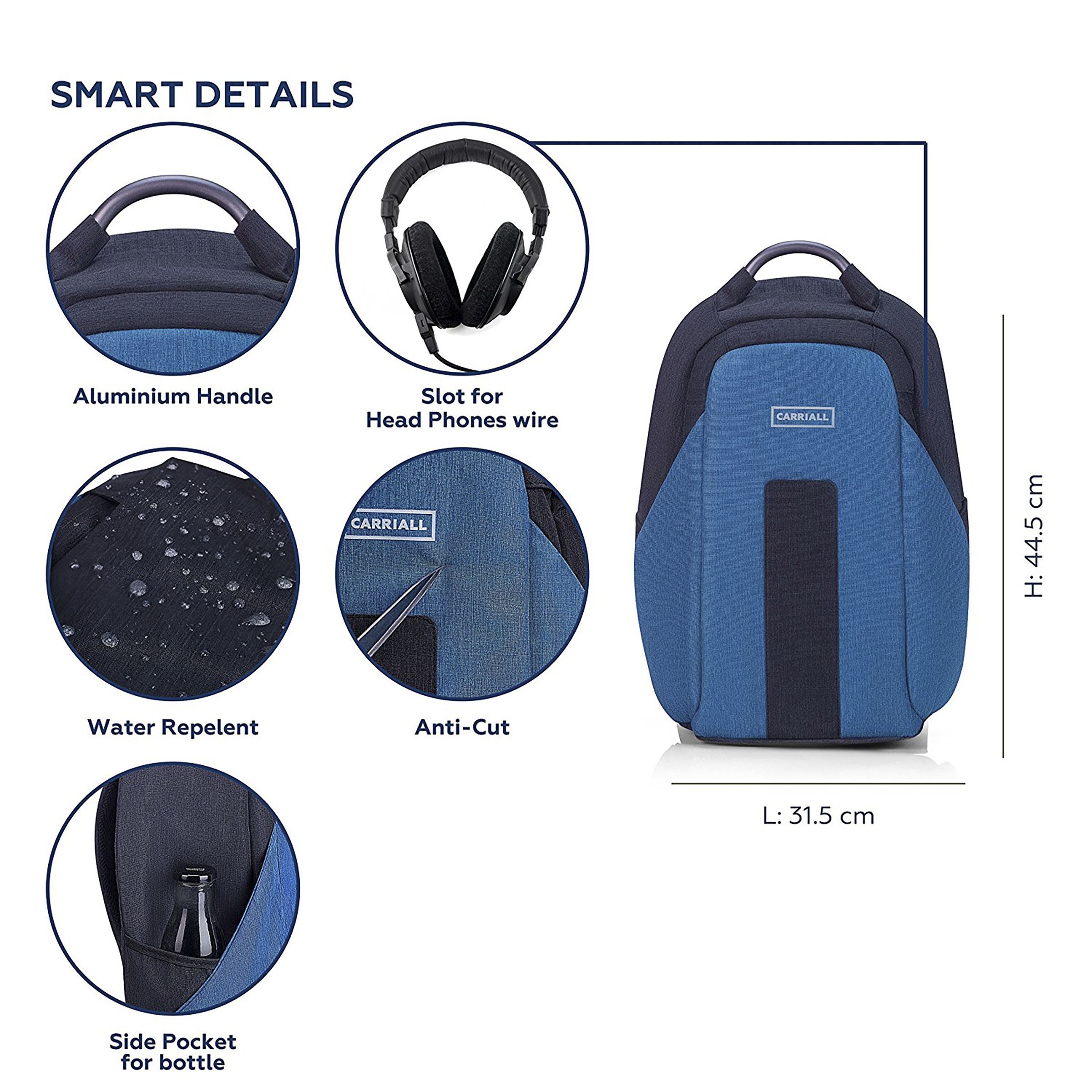 Carriall Vasco Polyester Laptop Backpack(21.1 L, USB Charging Port, Blue)_6