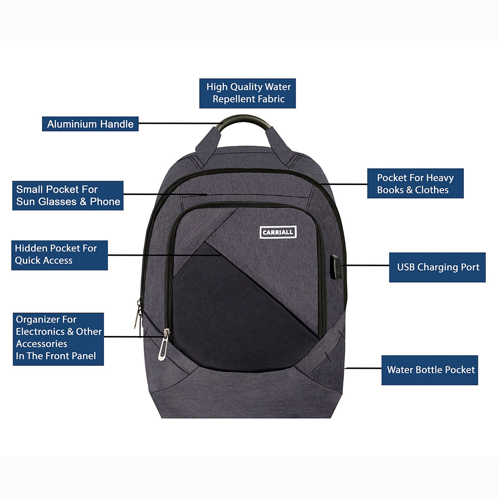 Carriall Minikin Polyester Laptop Backpack for 15.6 Inch Laptop (29.6 L, USB Charging Port, Black)_9