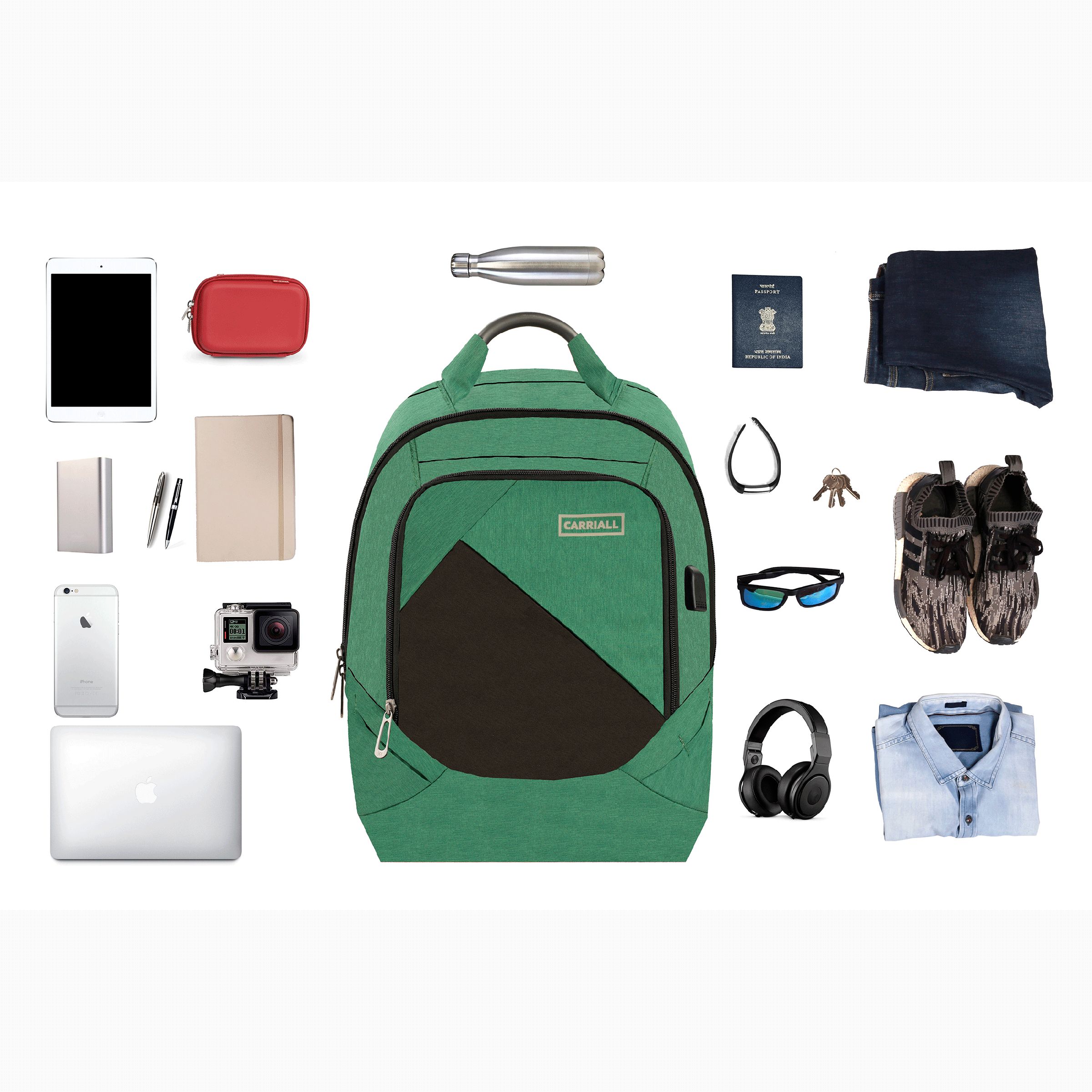 Carriall Minikin Polyester Laptop Backpack for 15.6 Inch Laptop (29.6 L, USB Charging Port, Green)_8