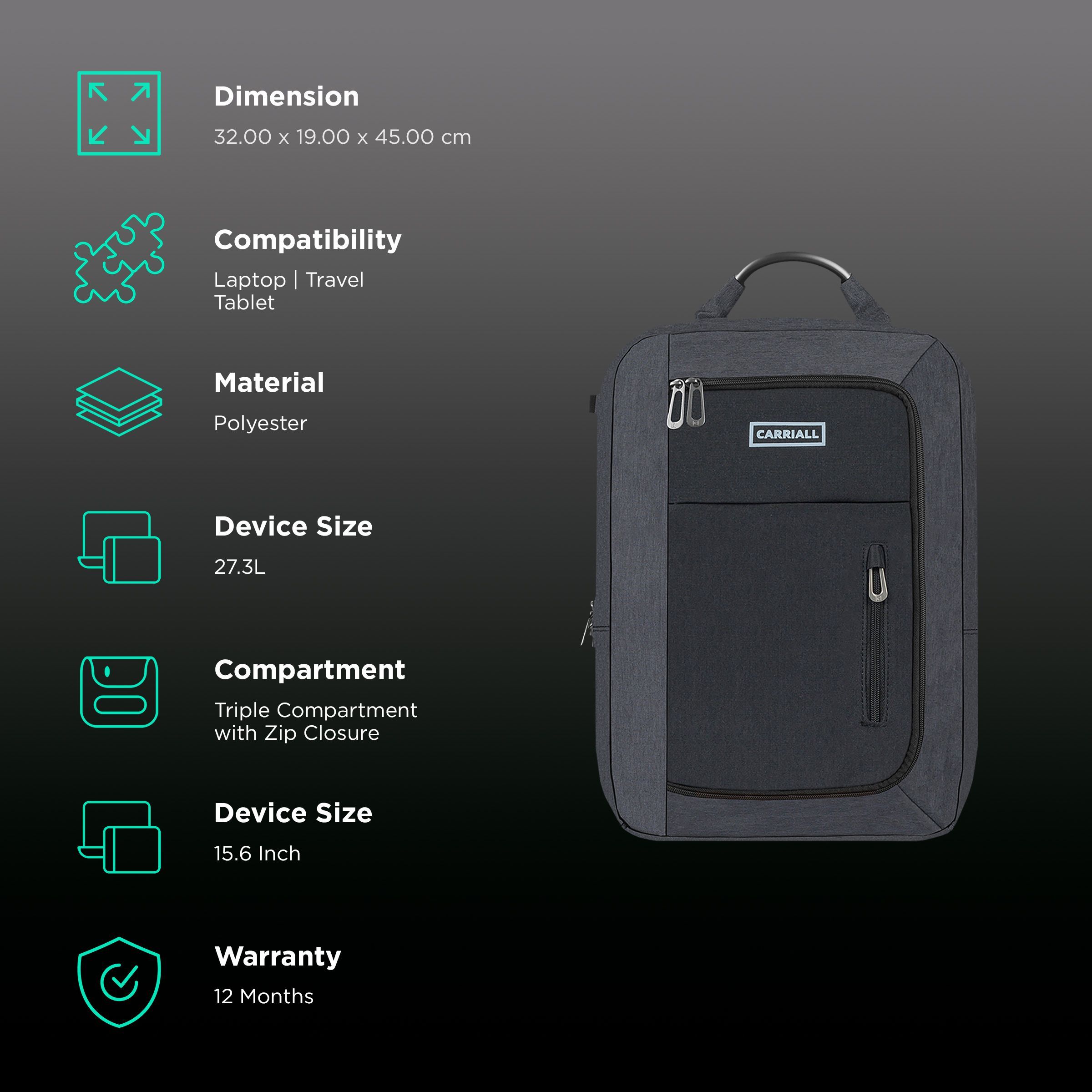 Carriall Minch Polyester Laptop Backpack for 15.6 Inch Laptop (27.3 L, USB Charging Port, Black)_2