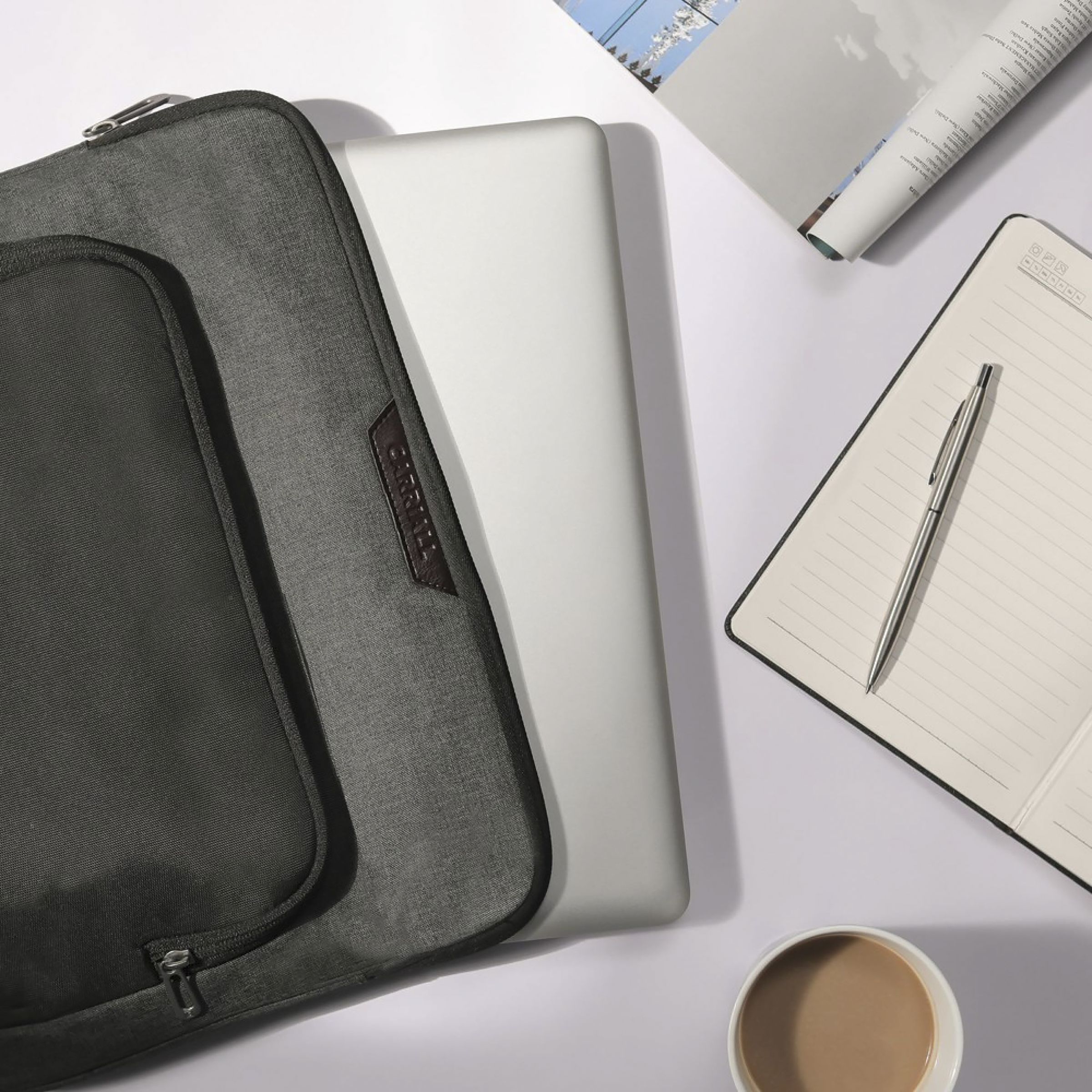 Carriall Noble Fabric, Polyester Laptop Sleeve for 15 Inch Laptop (2 L, Water Resistant, Black/Grey)_6