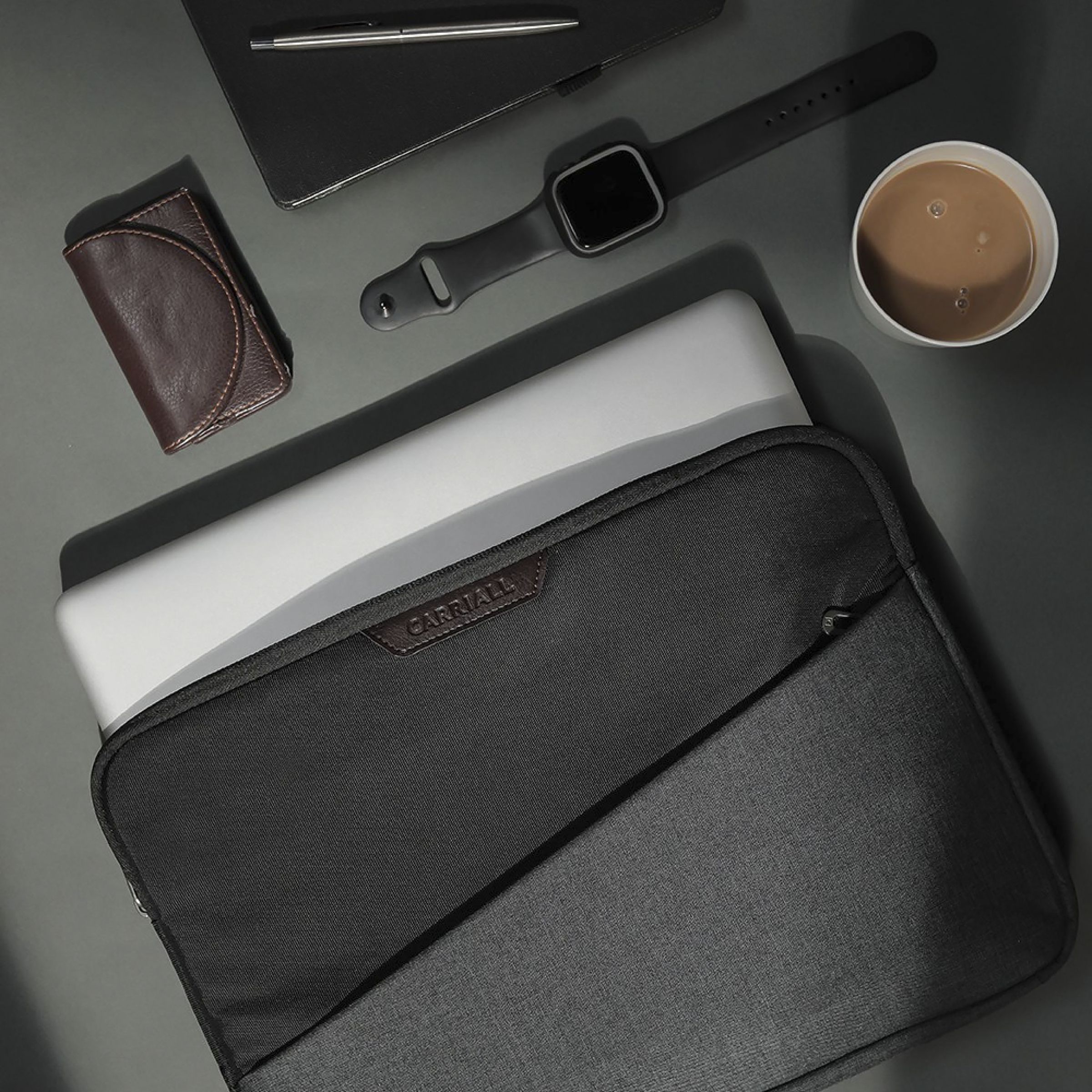 Carriall Ascent Fabric, Polyester Laptop Sleeve for 14 Inch Laptop (2 L, Water Resistant, Black/Grey)_6