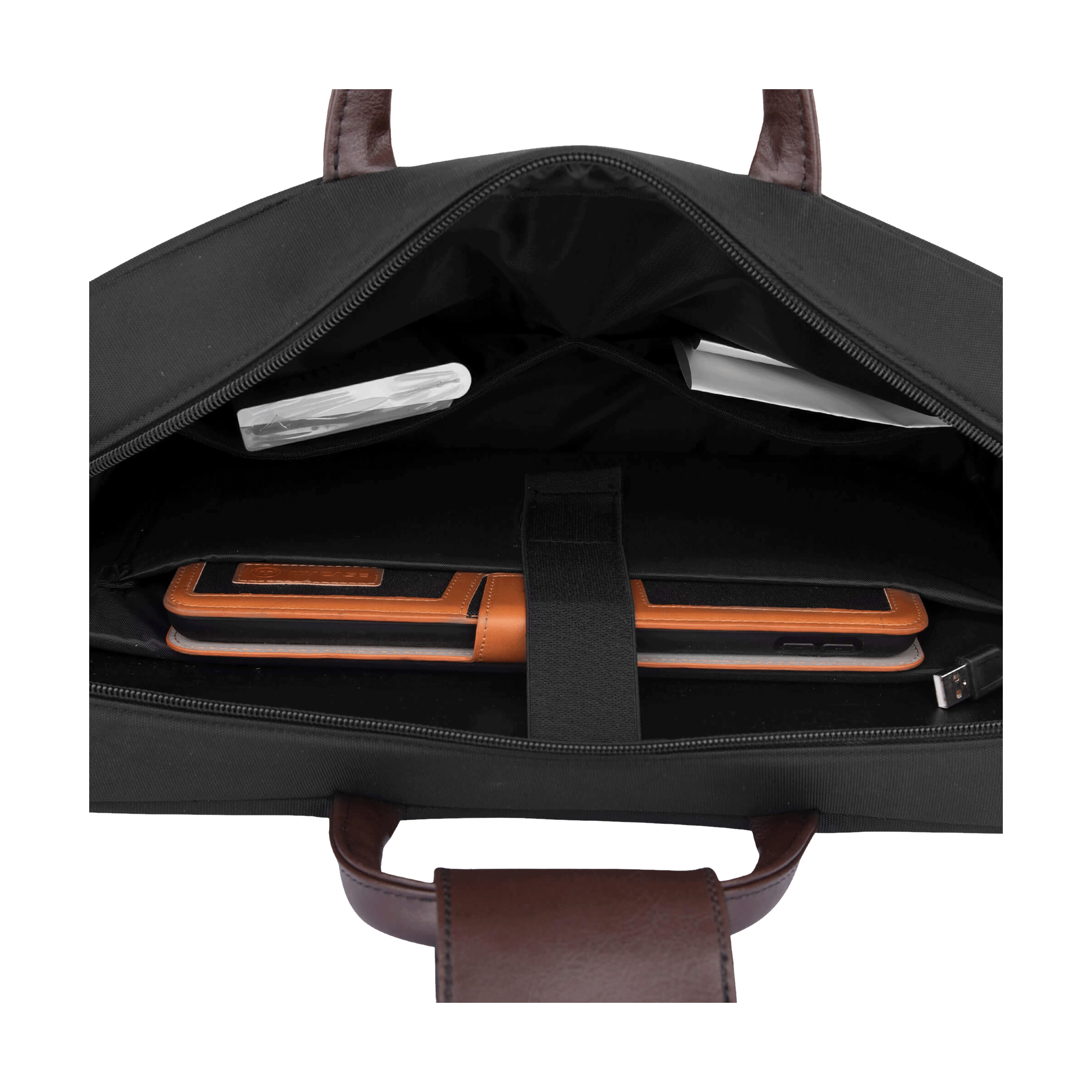 Carriall Claro Polyester, Faux Leather Laptop Sling Bag for 13 & 15.6 Inch Laptop (11 L, USB Charging Port, Black)_5