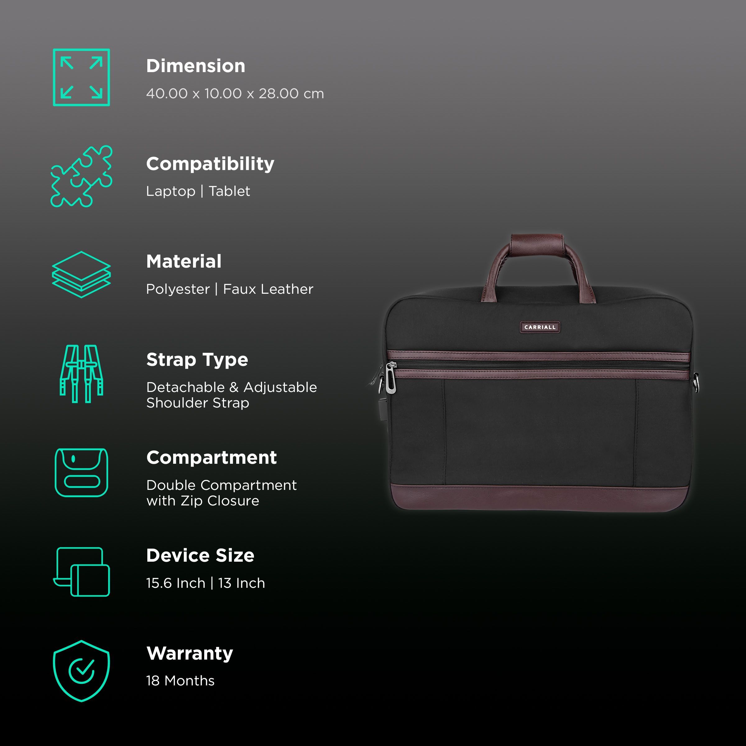 Carriall Estilo Polyester, Faux Leather Laptop Sling Bag for 13 & 15.6 Inch Laptop (11 L, USB Charging Port, Black)_3