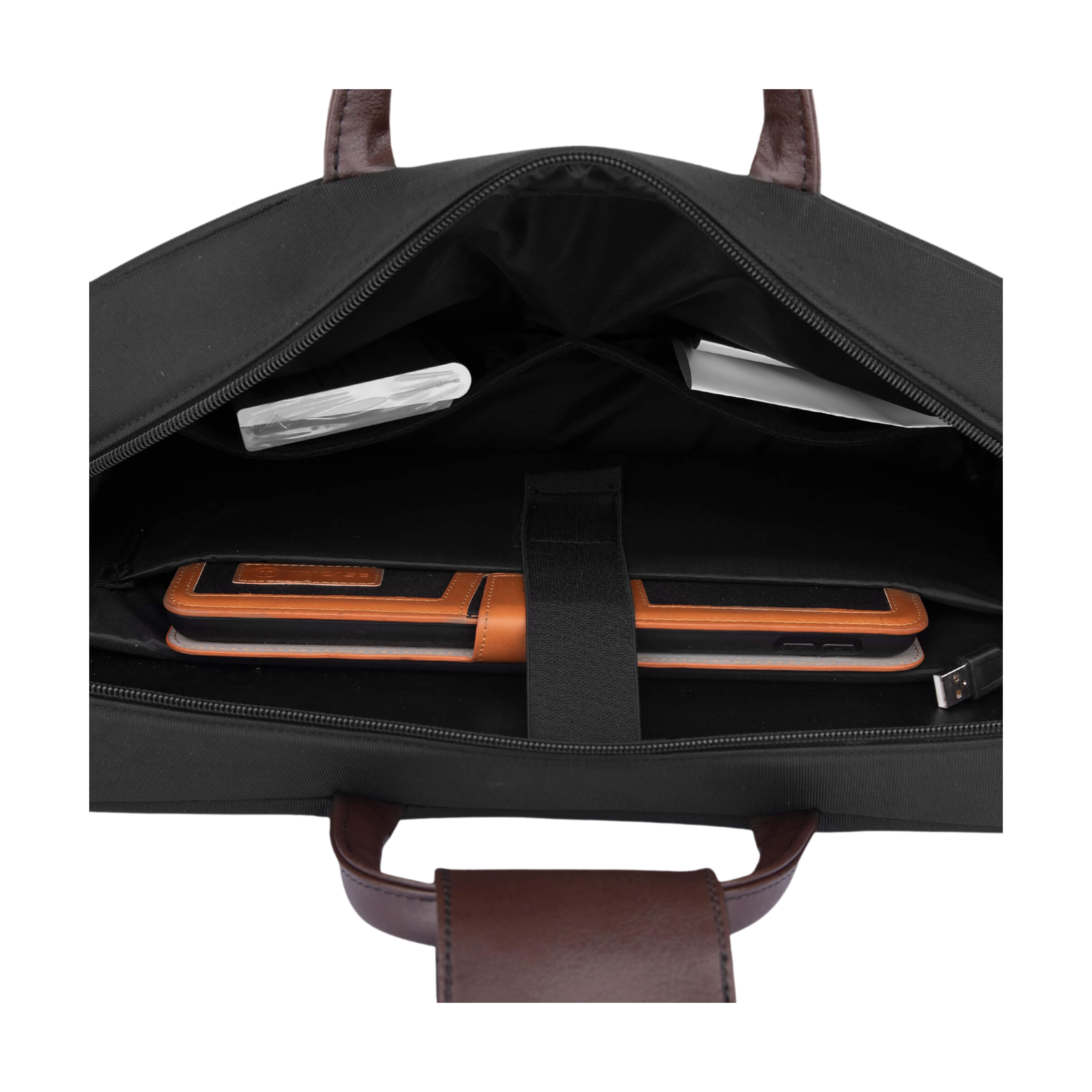 Carriall Estilo Polyester, Faux Leather Laptop Sling Bag for 13 & 15.6 Inch Laptop (11 L, USB Charging Port, Black)_4